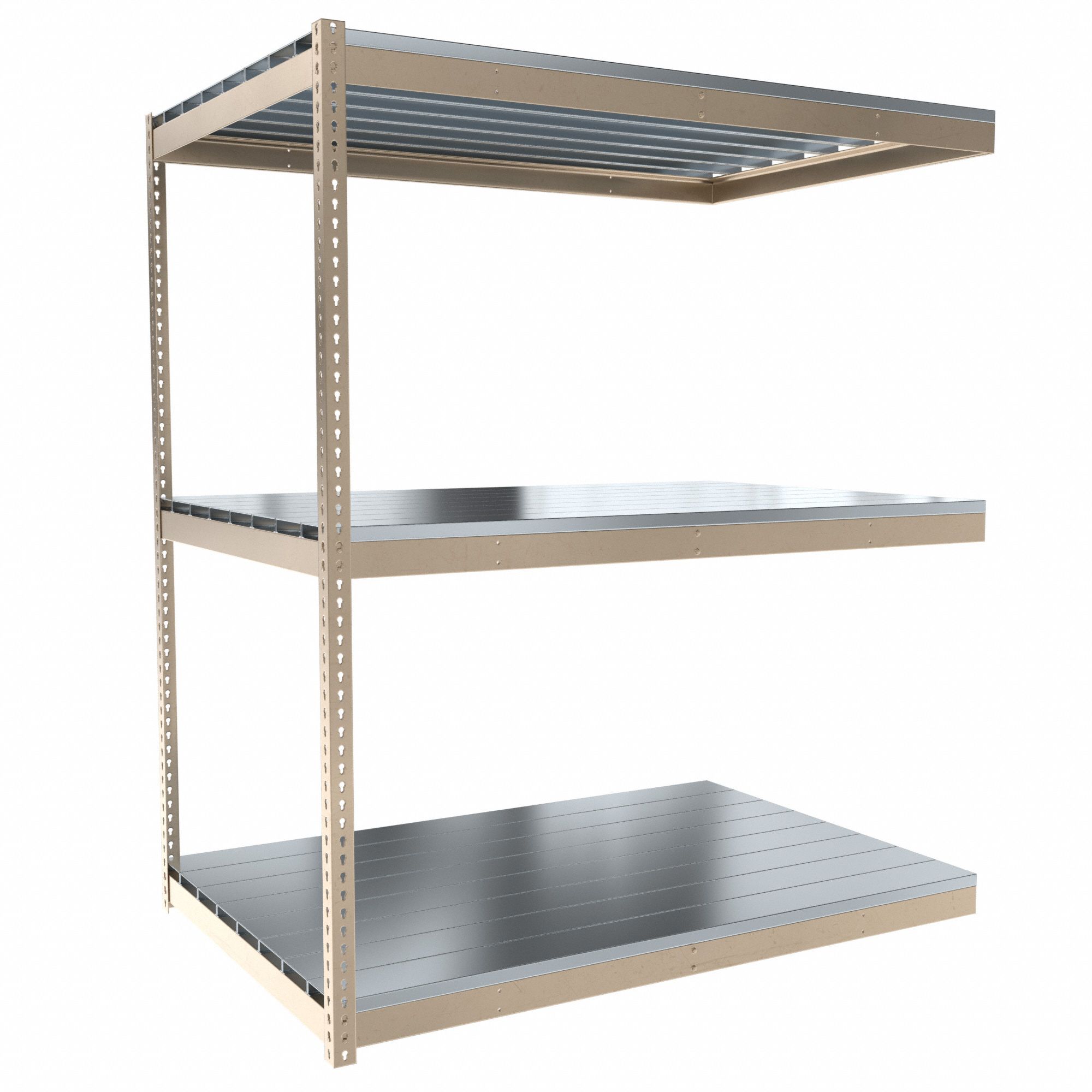 Boltless Shelving: Add-On, Medium-Duty, 72 in x 48 in, 84 in Overall Ht, 3 Shelves, Steel