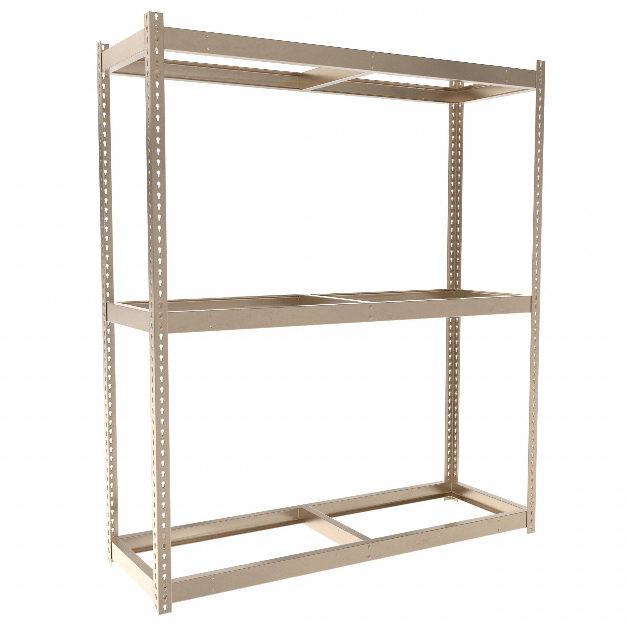 Boltless Shelving: Starter, Heavy-Duty, 72 in x 24 in, 84 in Overall Ht, 3 Shelves, Open