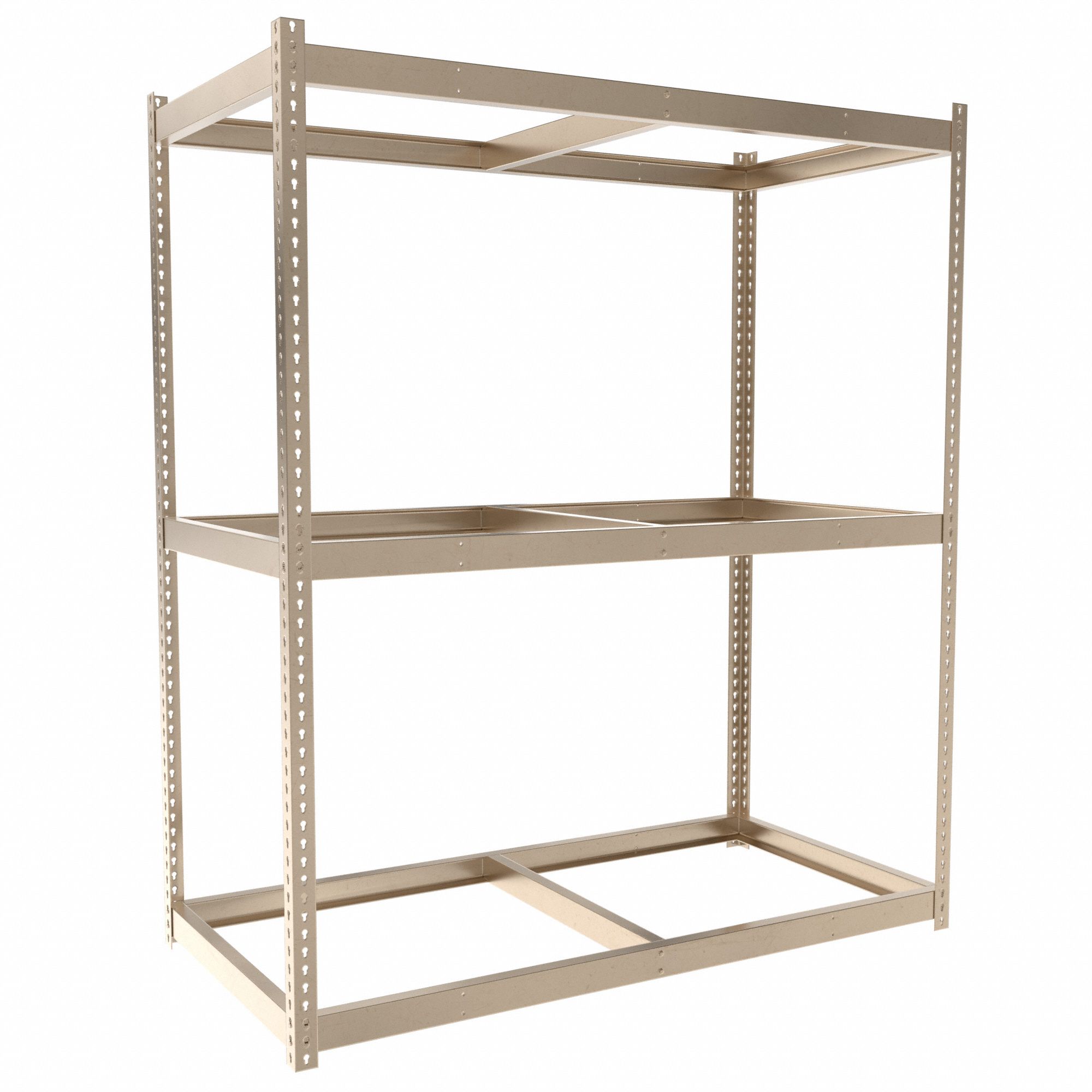 Boltless Shelving: Starter, Heavy-Duty, 72 in x 36 in, 84 in Overall Ht, 3 Shelves, Open
