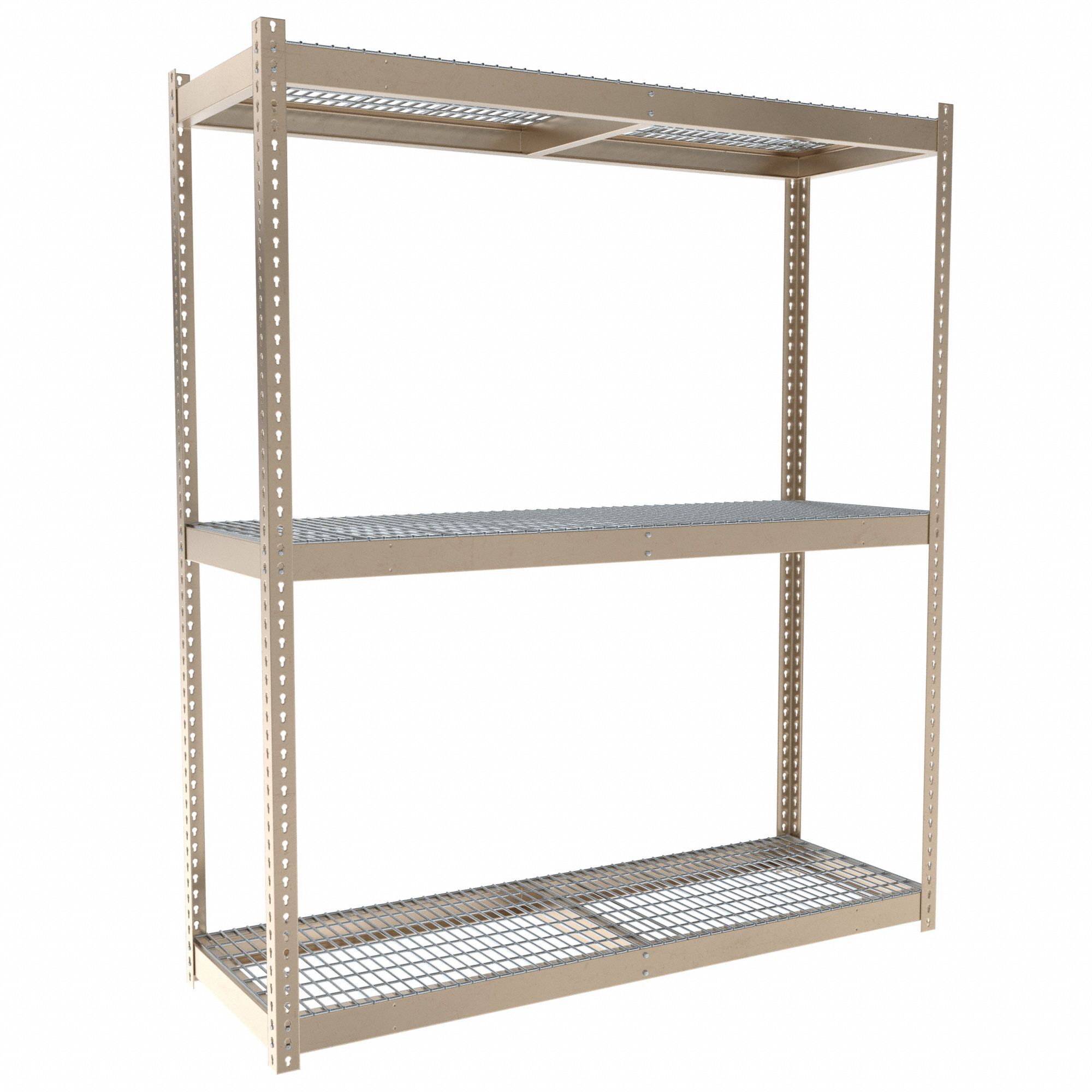 Boltless Shelving: Starter, Heavy-Duty, 72 in x 24 in, 84 in Overall Ht, 3 Shelves, Steel