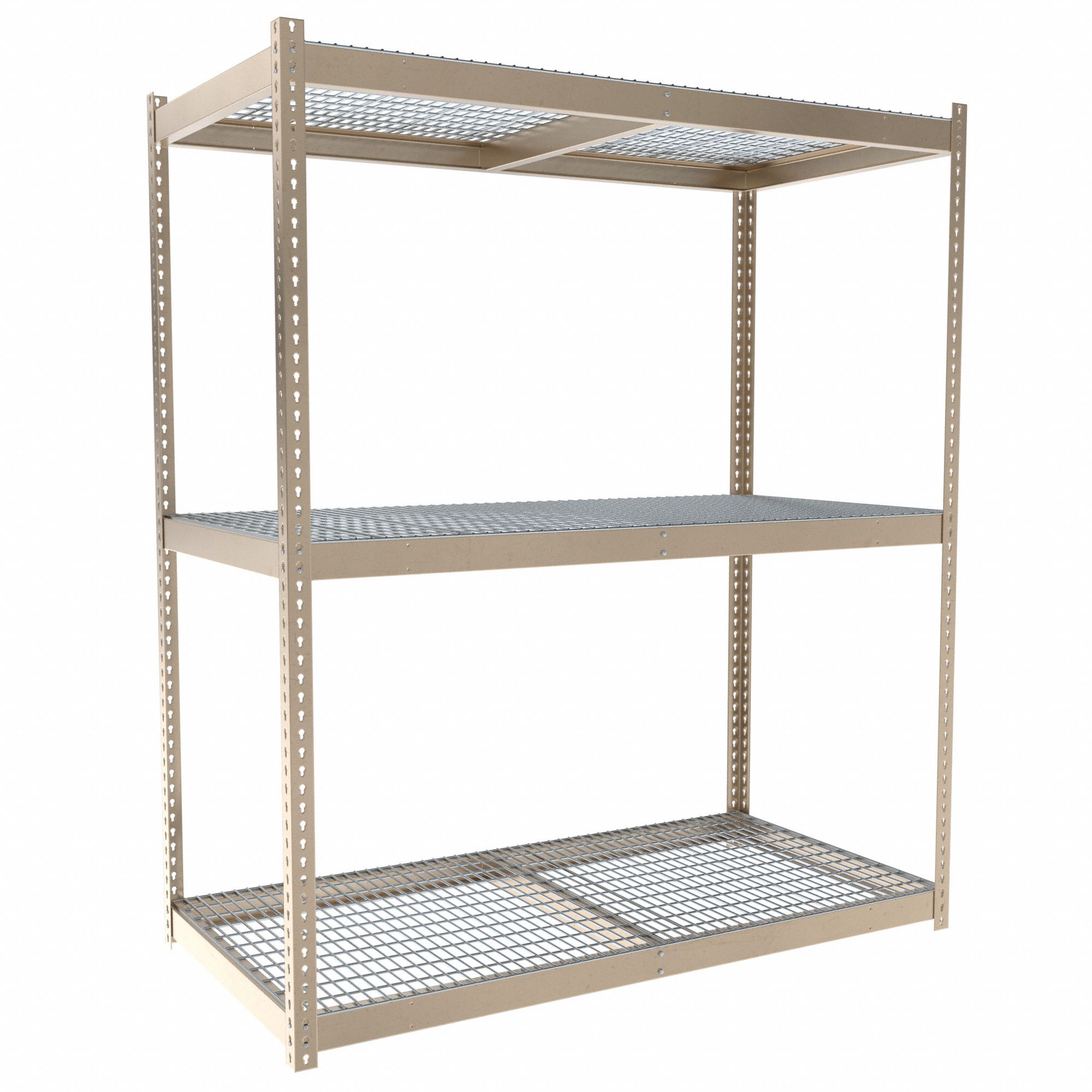 Boltless Shelving: Starter, Heavy-Duty, 72 in x 36 in, 84 in Overall Ht, 3 Shelves, Steel