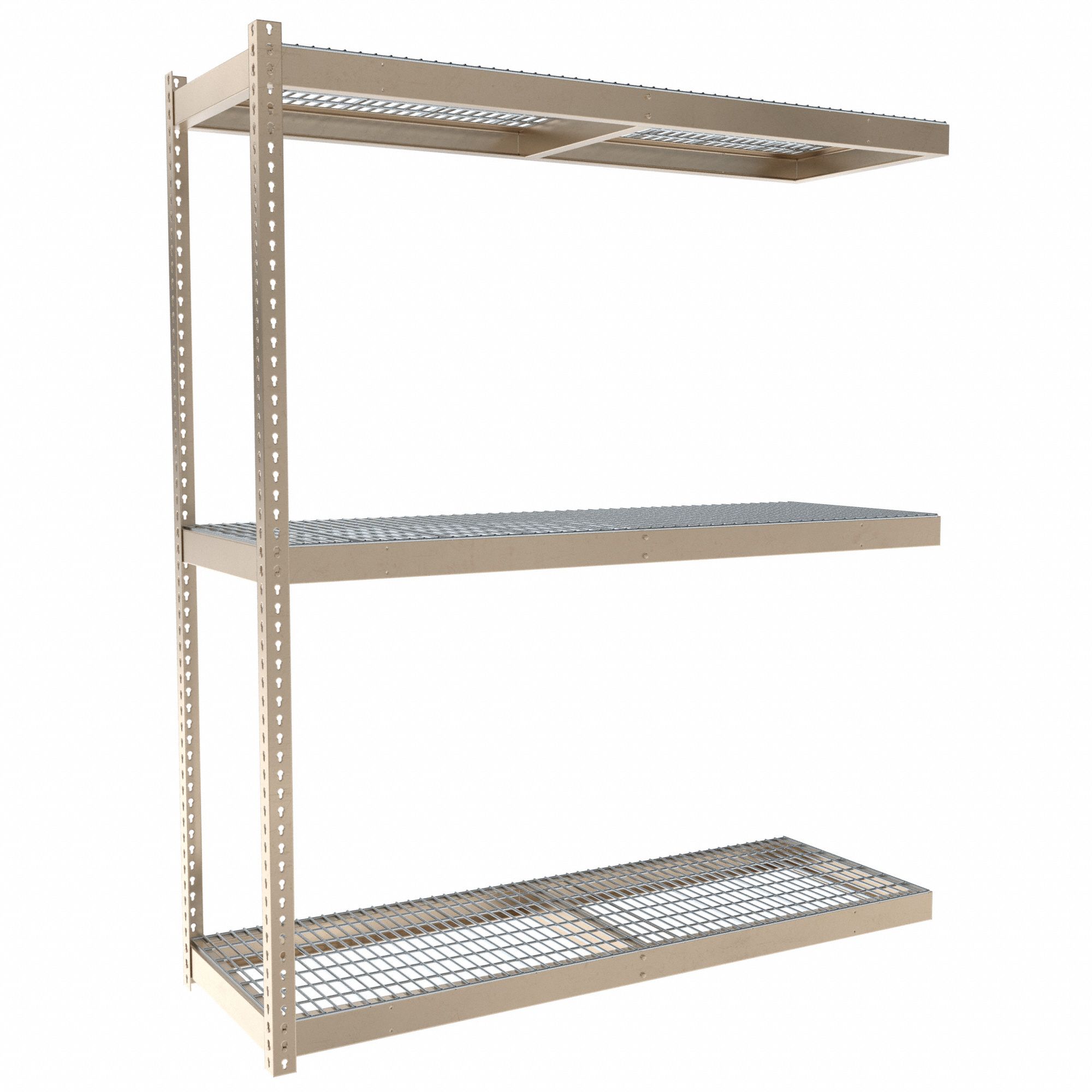 Boltless Shelving: Add-On, Heavy-Duty, 72 in x 24 in, 84 in Overall Ht, 3 Shelves, Steel