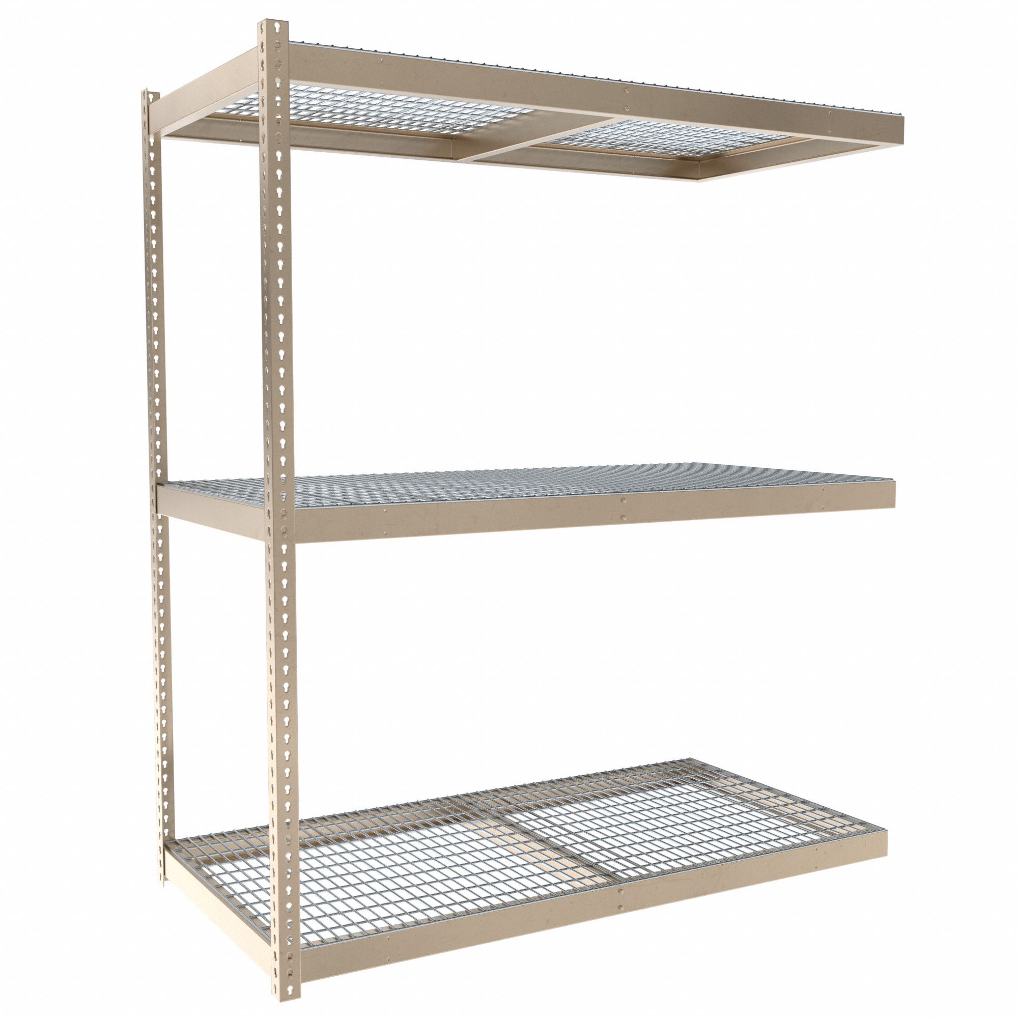 Boltless Shelving: Add-On, Heavy-Duty, 72 in x 36 in, 84 in Overall Ht, 3 Shelves, Steel