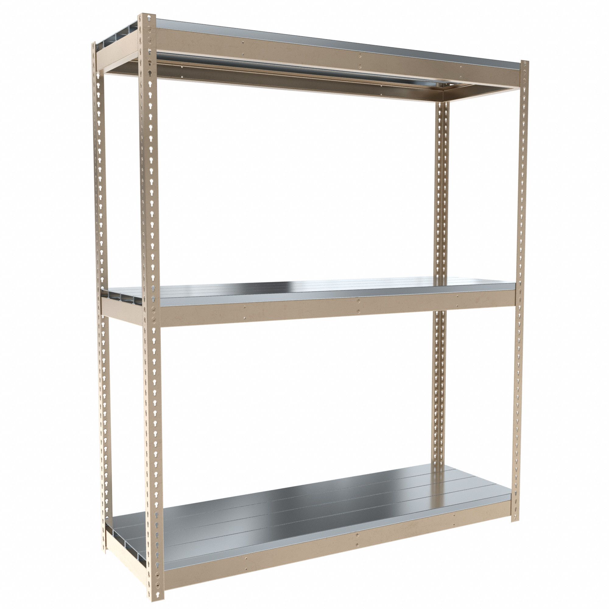 Boltless Shelving: Starter, Heavy-Duty, 72 in x 24 in, 84 in Overall Ht, 3 Shelves, Steel
