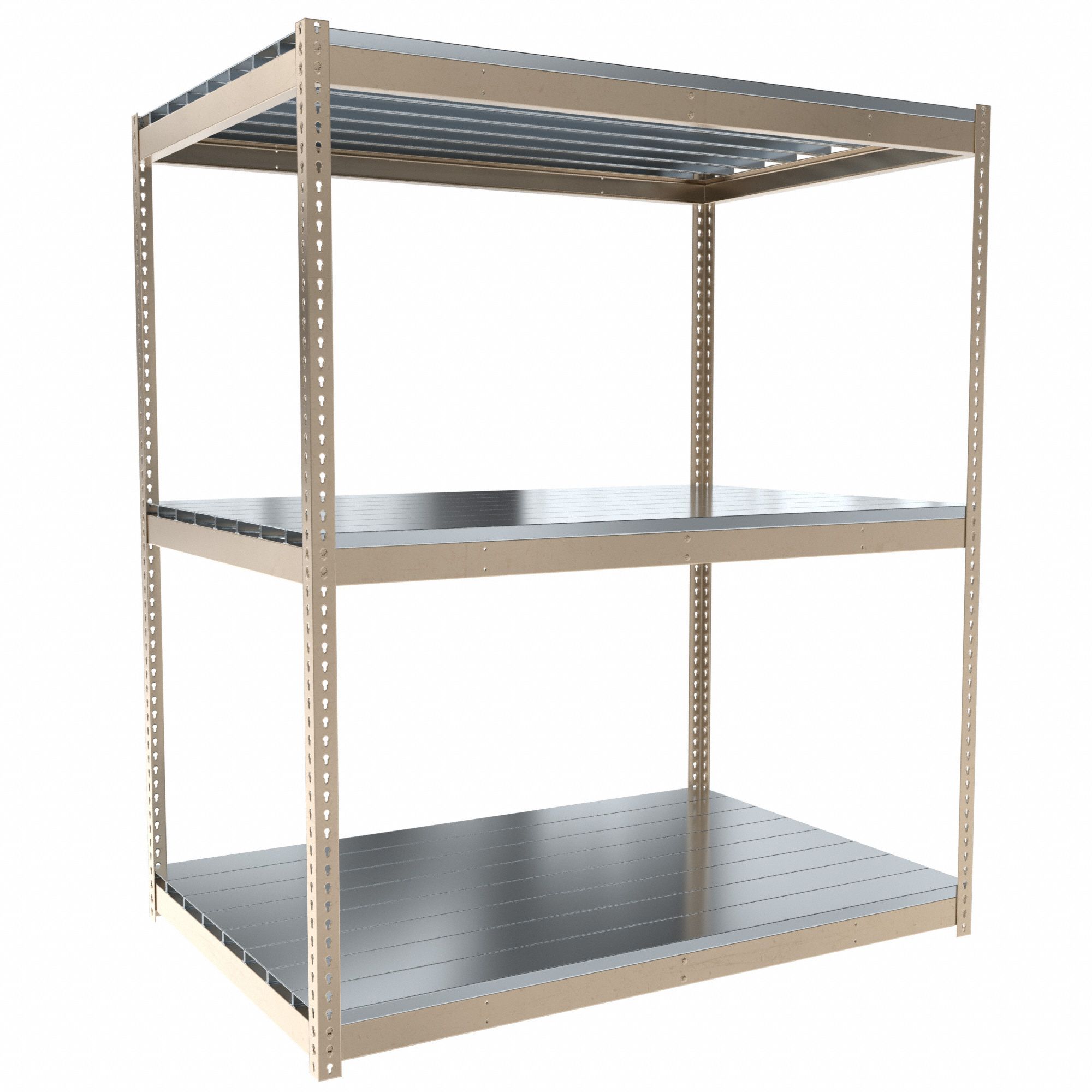 Boltless Shelving: Starter, Heavy-Duty, 72 in x 48 in, 84 in Overall Ht, 3 Shelves, Steel