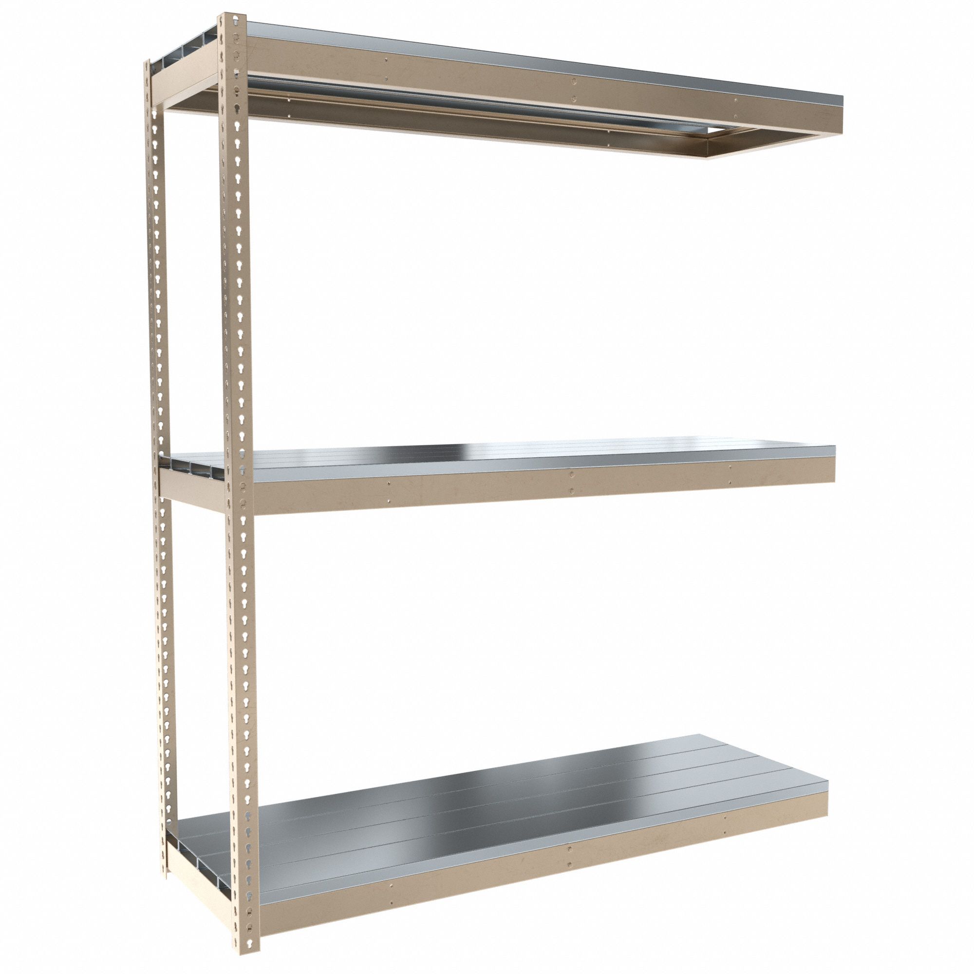 Boltless Shelving: Add-On, Heavy-Duty, 72 in x 24 in, 84 in Overall Ht, 3 Shelves, Steel