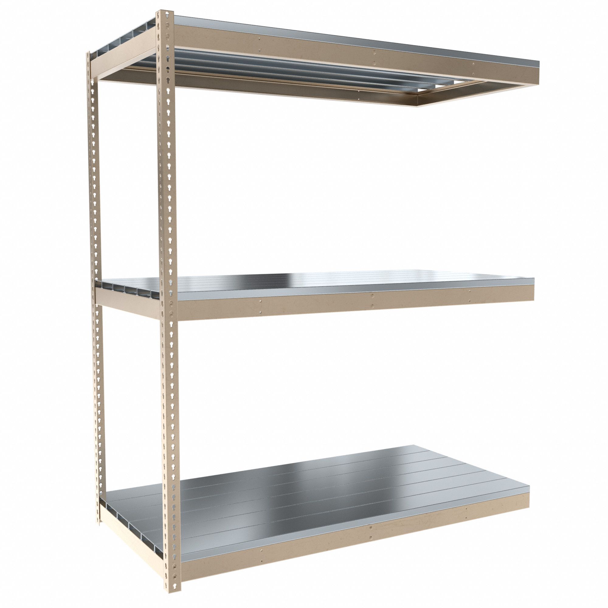 Boltless Shelving: Add-On, Heavy-Duty, 72 in x 36 in, 84 in Overall Ht, 3 Shelves, Steel