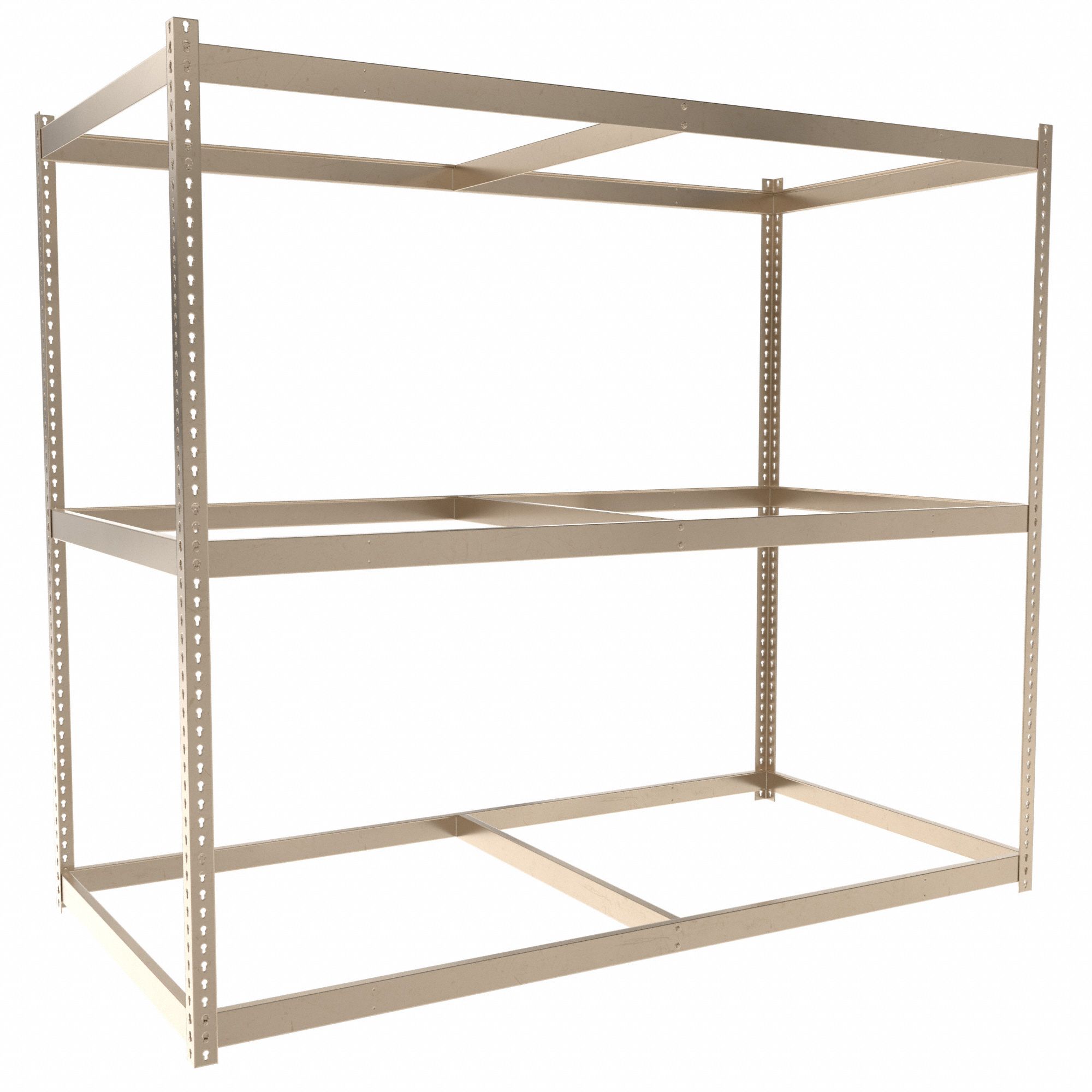 Boltless Shelving: Starter, Medium-Duty, 96 in x 48 in, 84 in Overall Ht, 3 Shelves, Open