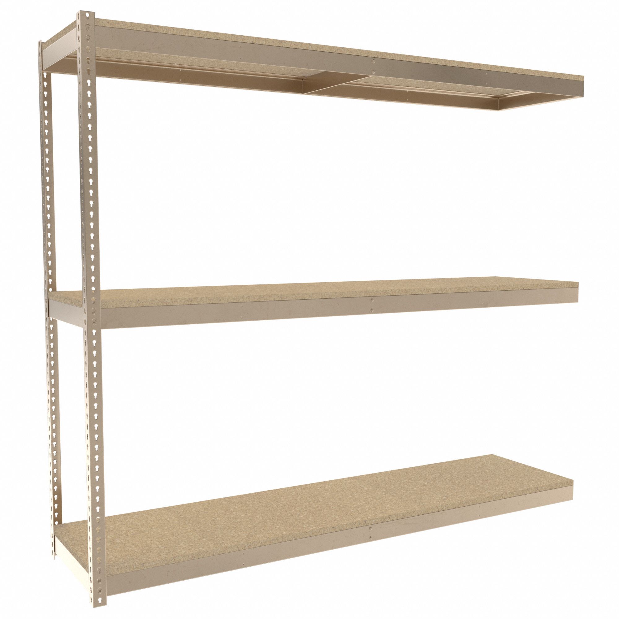 Boltless Shelving: Add-On, Medium-Duty, 96 in x 24 in, 84 in Overall Ht, 3 Shelves