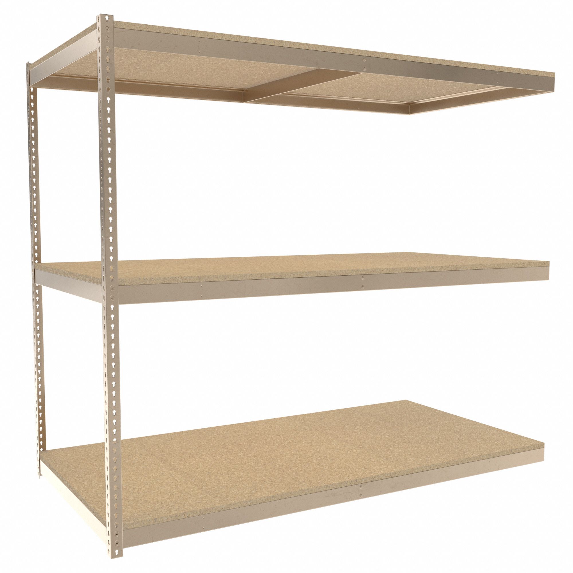 Boltless Shelving: Add-On, Medium-Duty, 96 in x 48 in, 84 in Overall Ht, 3 Shelves