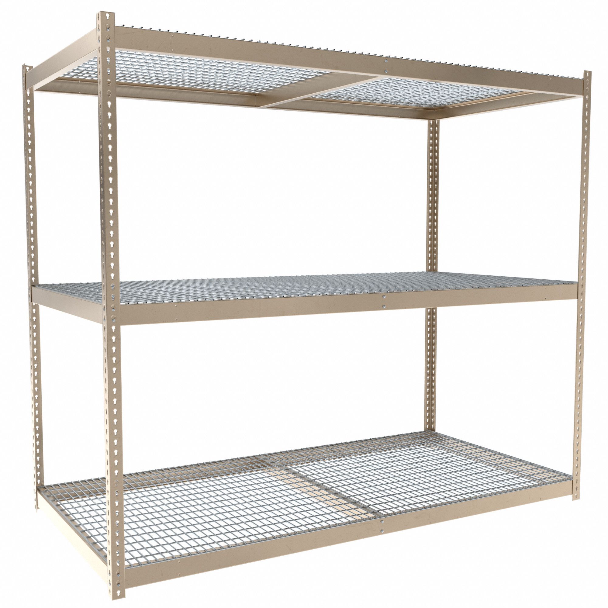 Boltless Shelving: Starter, Medium-Duty, 96 in x 48 in, 84 in Overall Ht, 3 Shelves, Steel