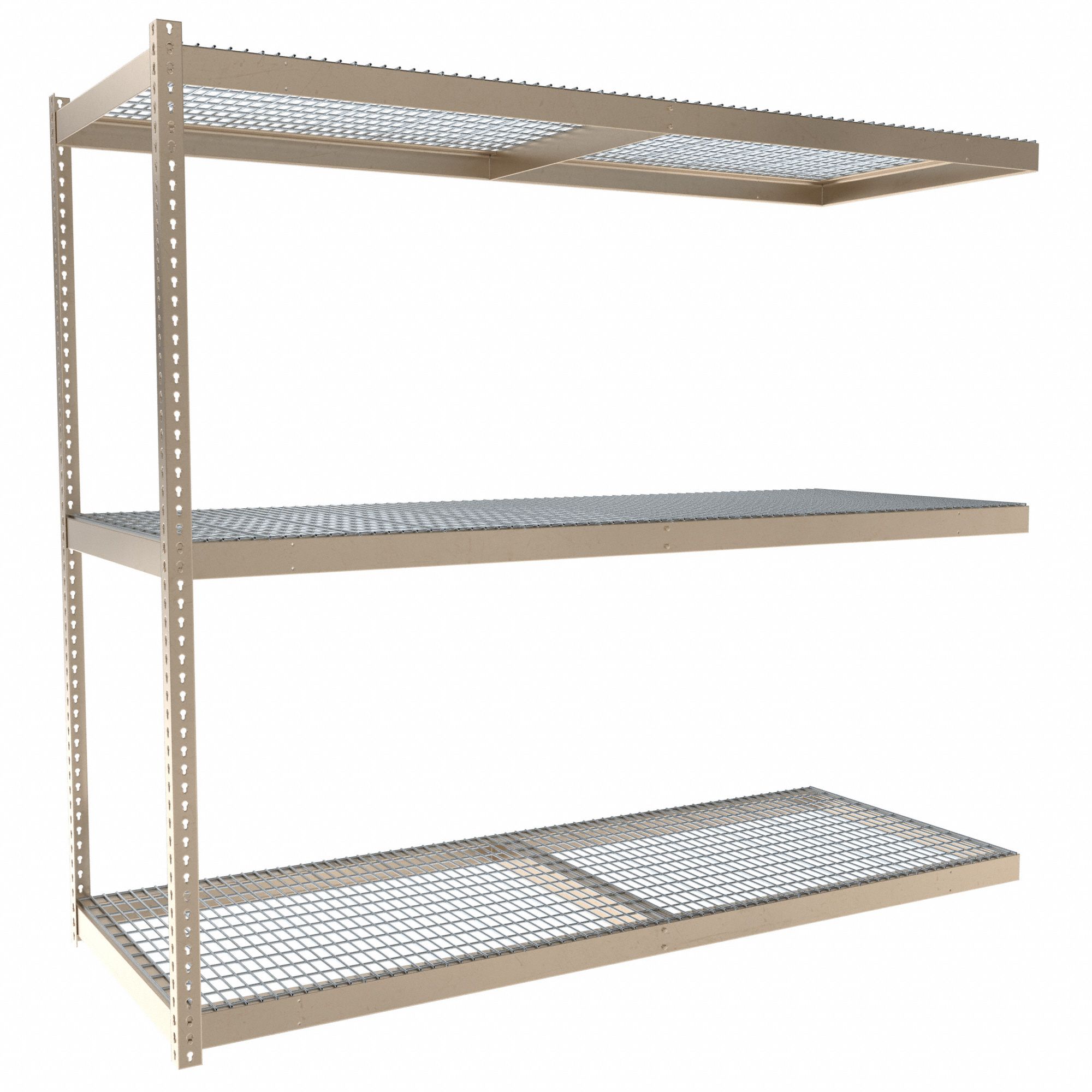 Boltless Shelving: Add-On, Medium-Duty, 96 in x 36 in, 84 in Overall Ht, 3 Shelves, Steel