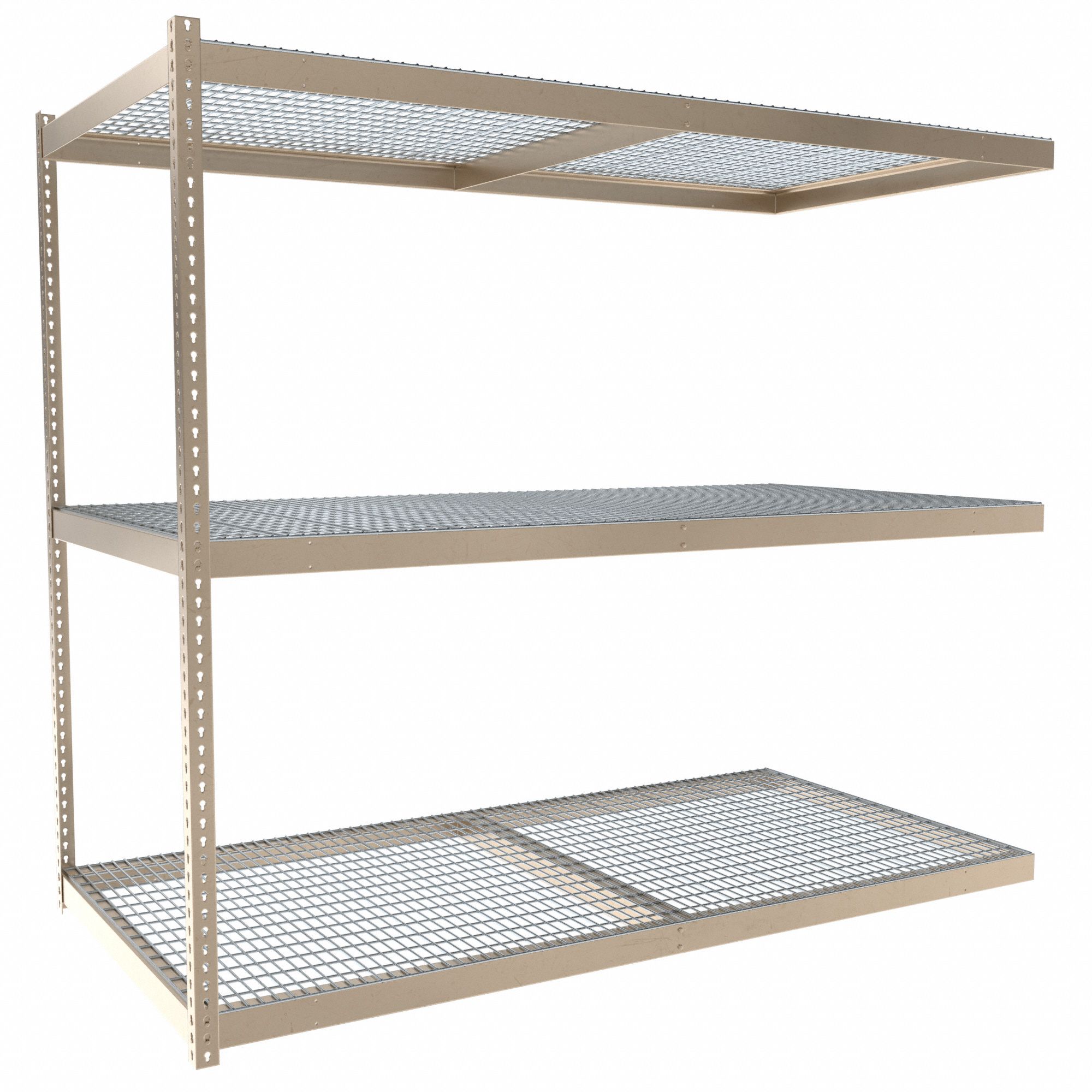 Boltless Shelving: Add-On, Medium-Duty, 96 in x 48 in, 84 in Overall Ht, 3 Shelves, Steel