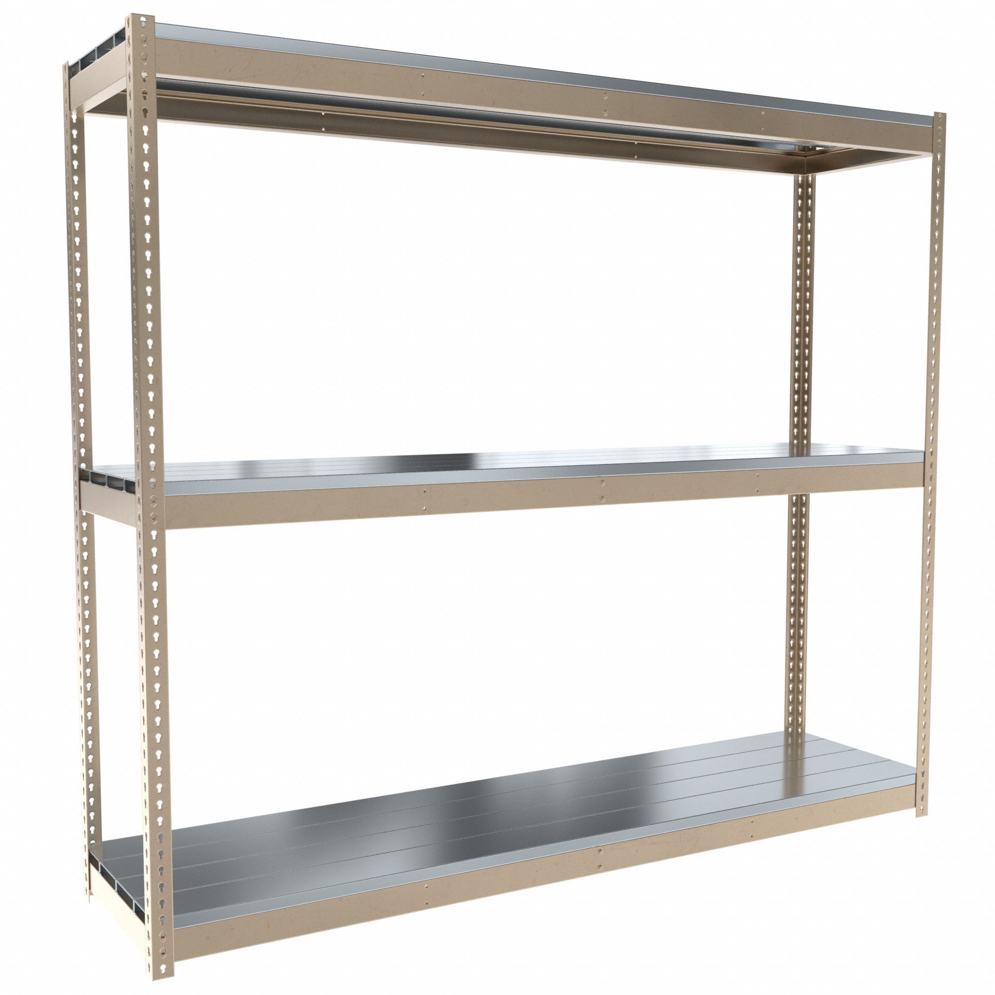 Boltless Shelving: Starter, Medium-Duty, 96 in x 24 in, 84 in Overall Ht, 3 Shelves, Steel