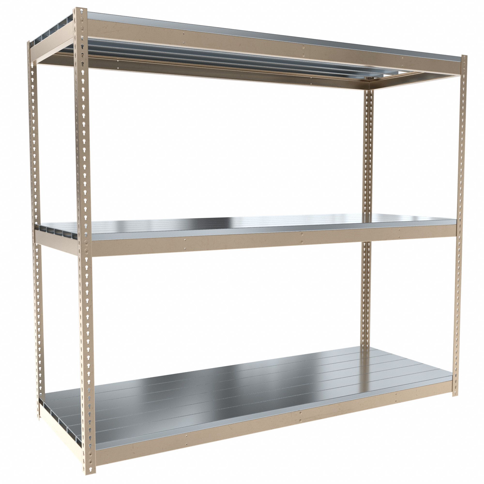 Boltless Shelving: Starter, Medium-Duty, 96 in x 36 in, 84 in Overall Ht, 3 Shelves, Steel