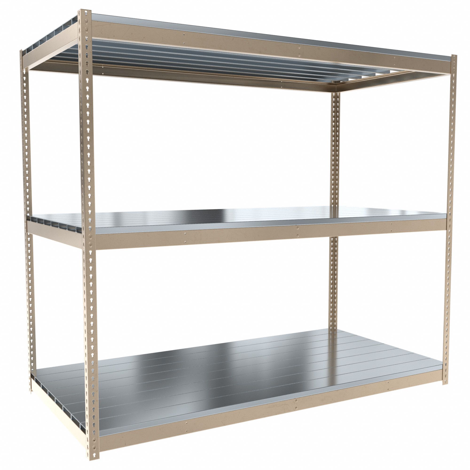 Boltless Shelving: Starter, Medium-Duty, 96 in x 48 in, 84 in Overall Ht, 3 Shelves, Steel