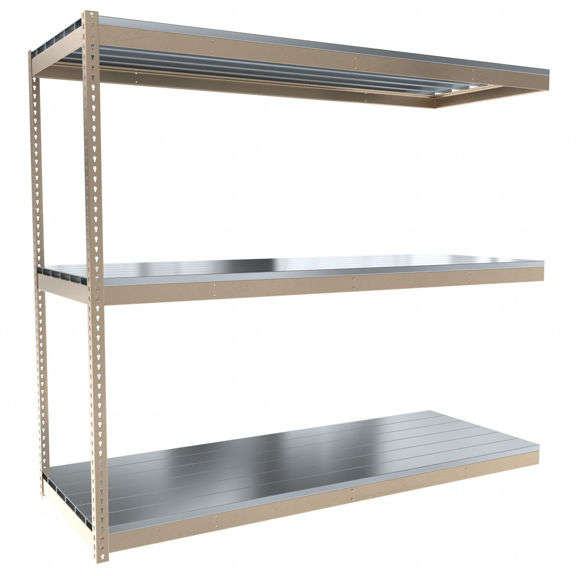 Boltless Shelving: Add-On, Medium-Duty, 96 in x 36 in, 84 in Overall Ht, 3 Shelves, Steel