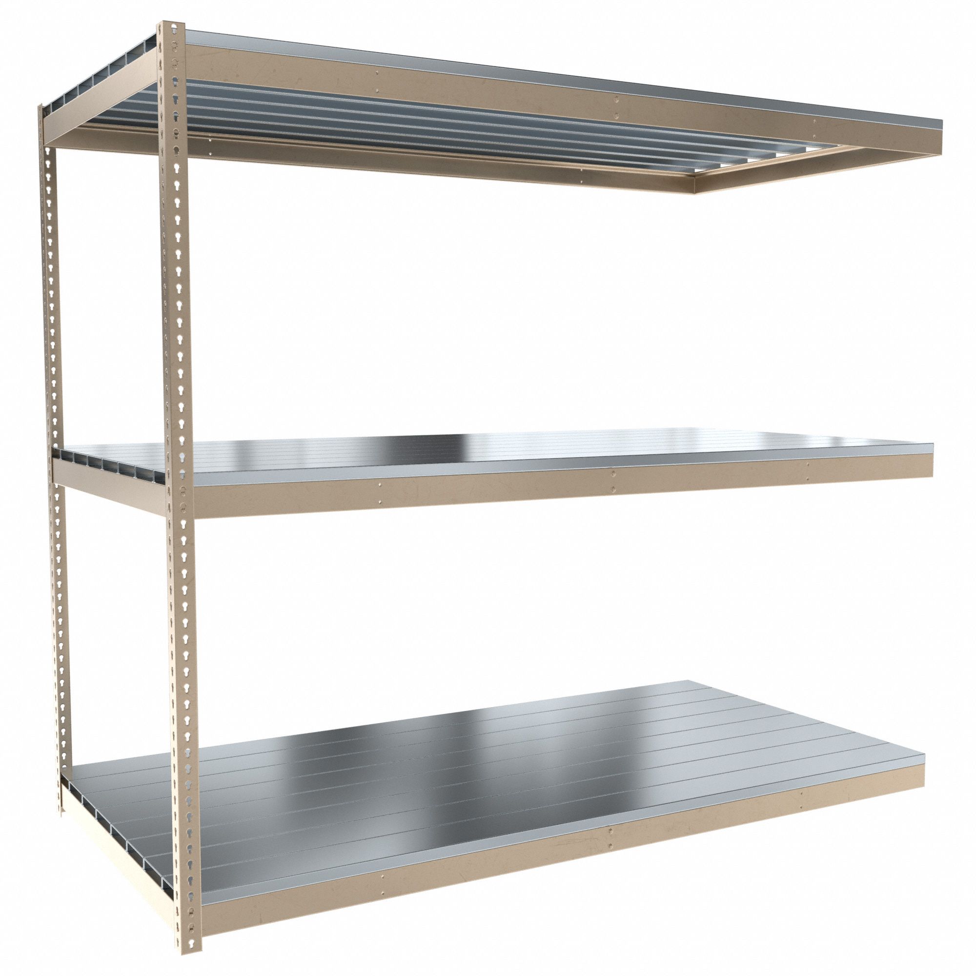 Boltless Shelving: Add-On, Medium-Duty, 96 in x 48 in, 84 in Overall Ht, 3 Shelves, Steel