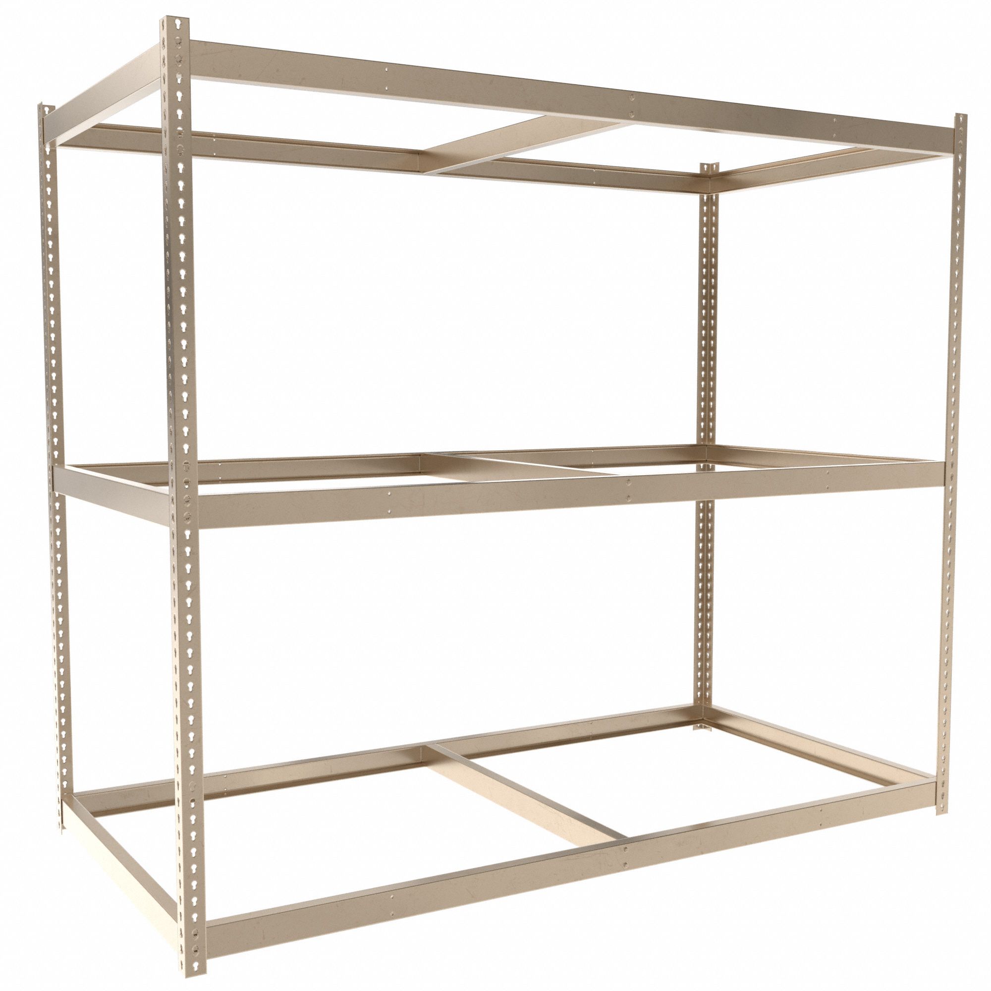 Boltless Shelving: Starter, Heavy-Duty, 96 in x 48 in, 84 in Overall Ht, 3 Shelves, Open
