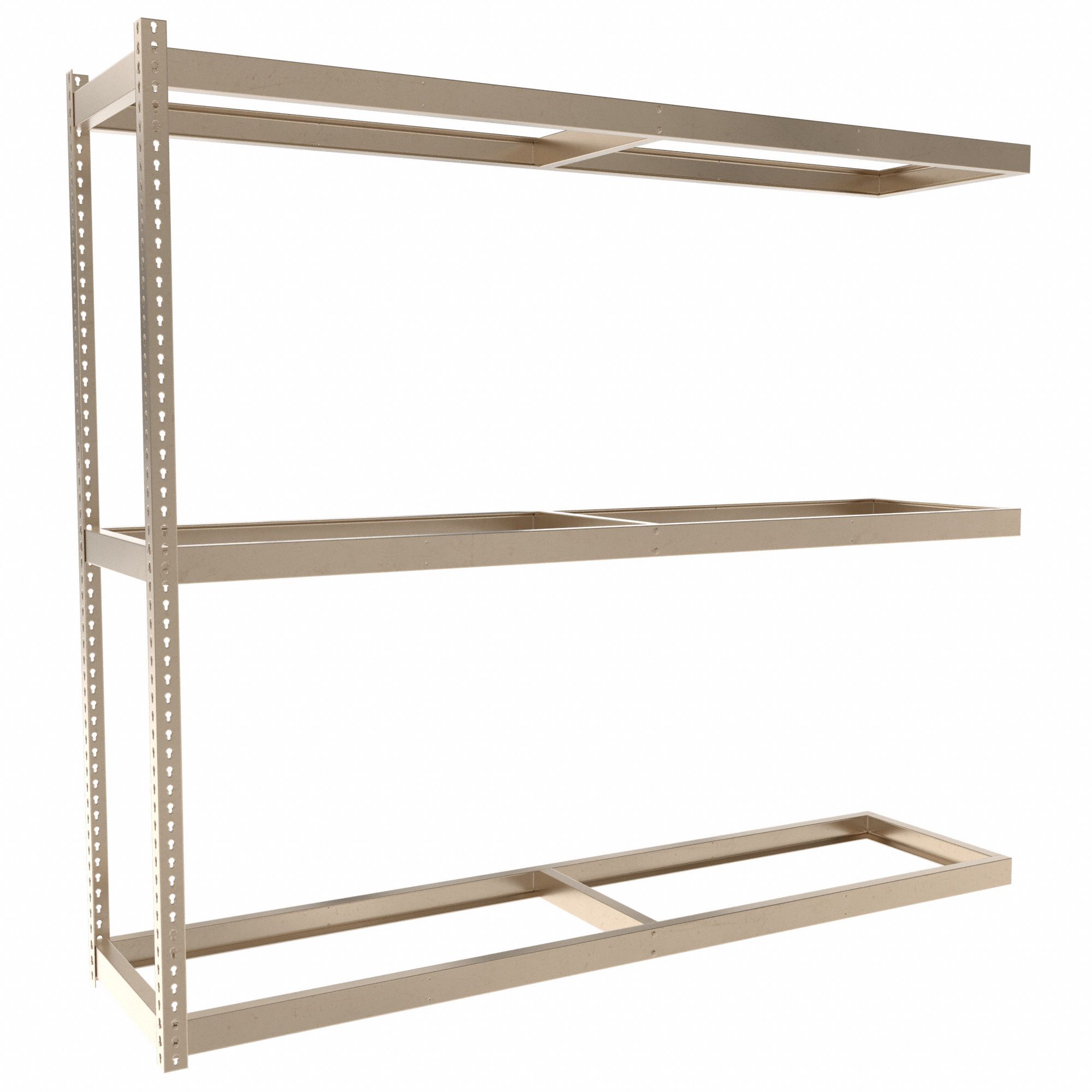 Boltless Shelving: Add-On, Heavy-Duty, 96 in x 24 in, 84 in Overall Ht, 3 Shelves