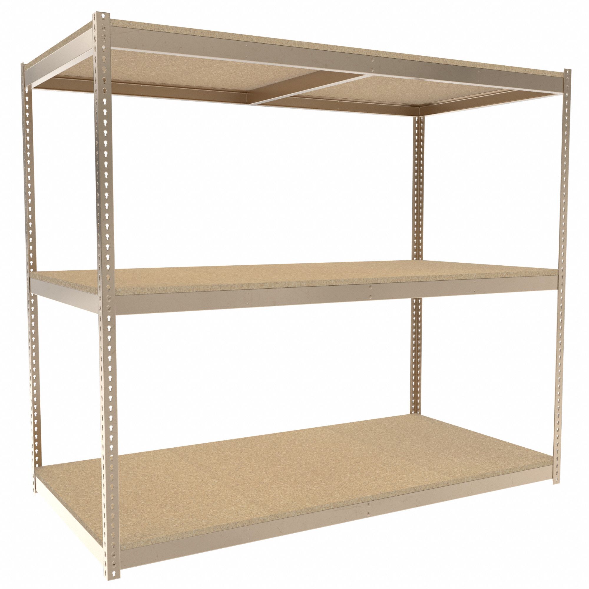 Boltless Shelving: Starter, Heavy-Duty, 96 in x 48 in, 84 in Overall Ht, 3 Shelves, Open