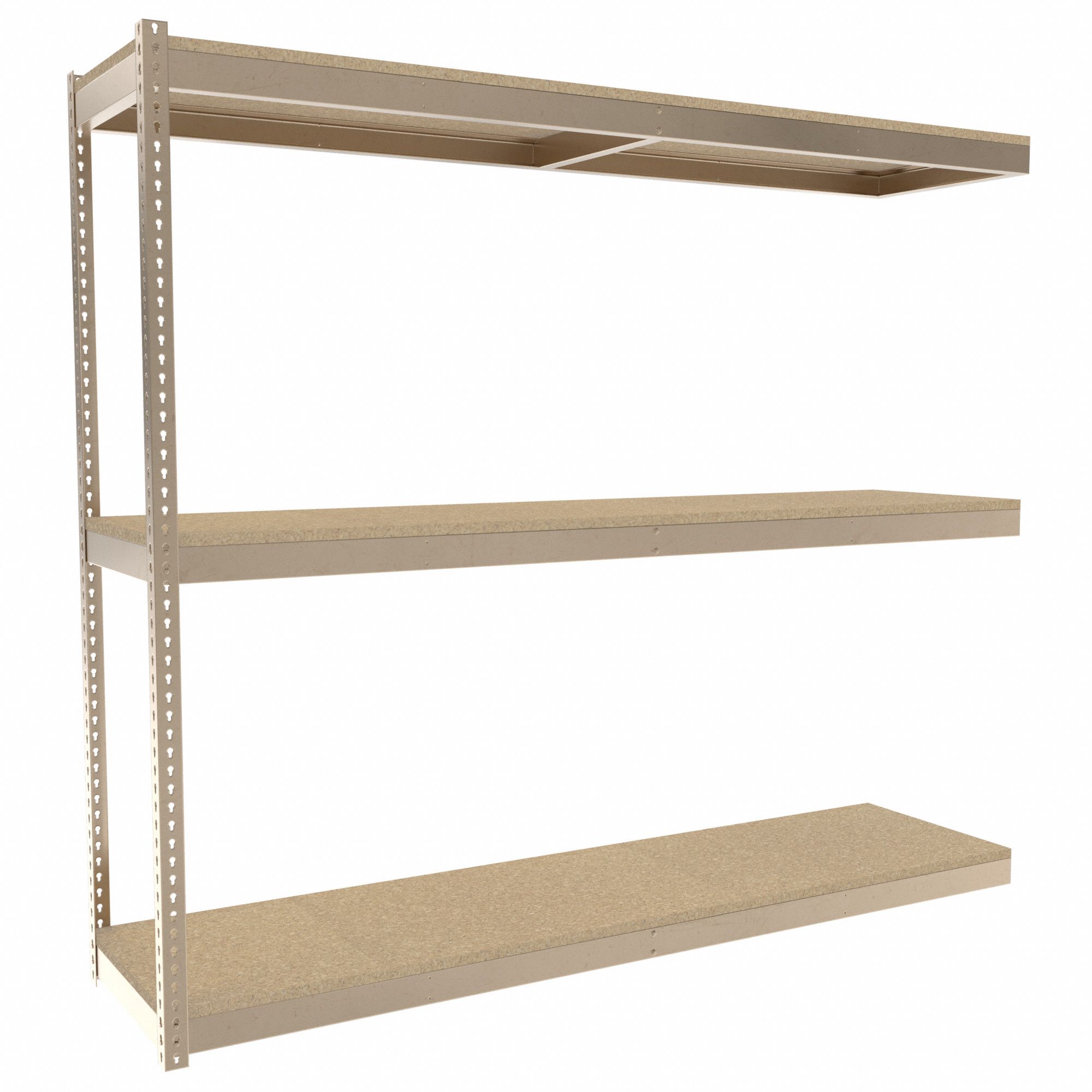 Boltless Shelving: Add-On, Heavy-Duty, 96 in x 24 in, 84 in Overall Ht, 3 Shelves