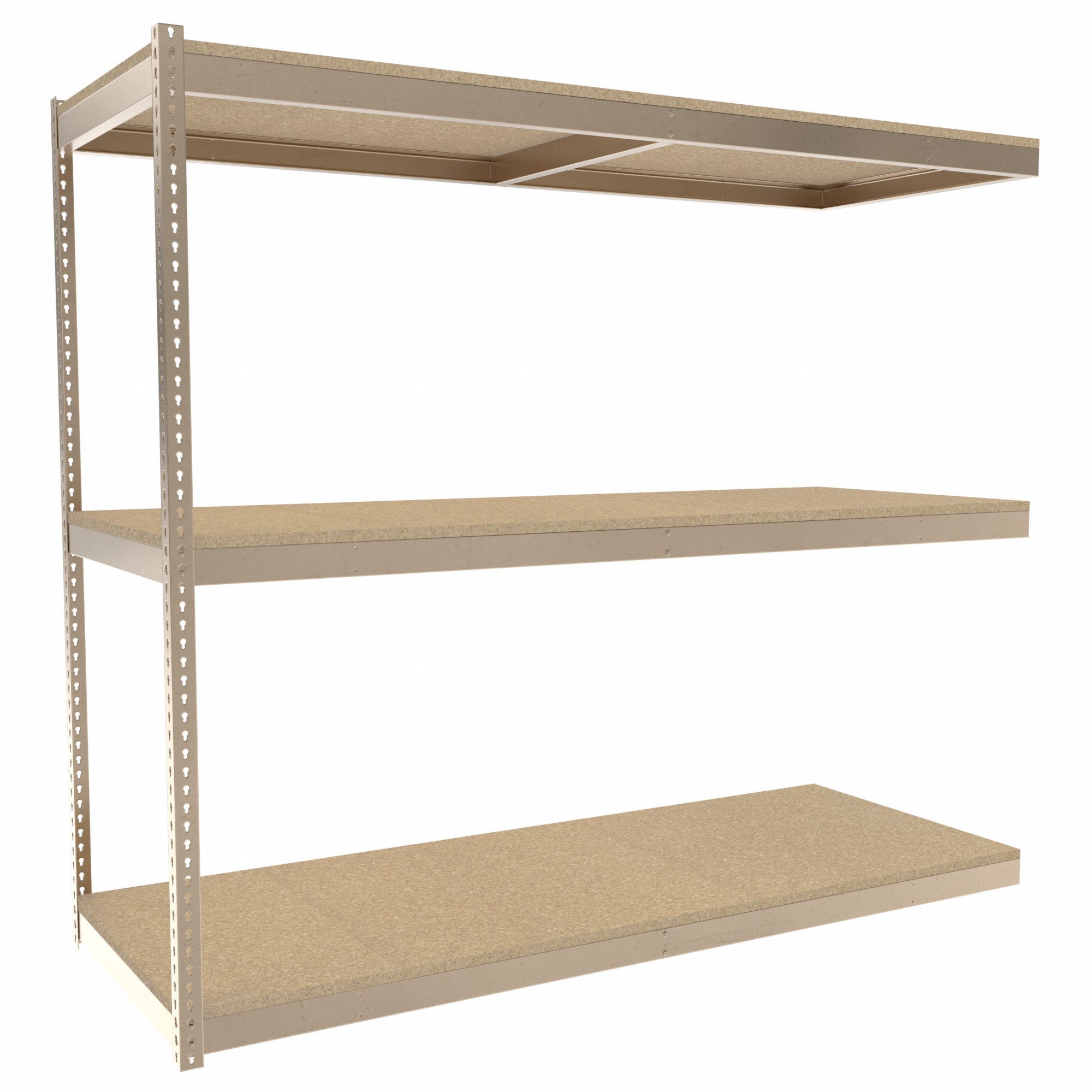 Boltless Shelving: Add-On, Heavy-Duty, 96 in x 36 in, 84 in Overall Ht, 3 Shelves