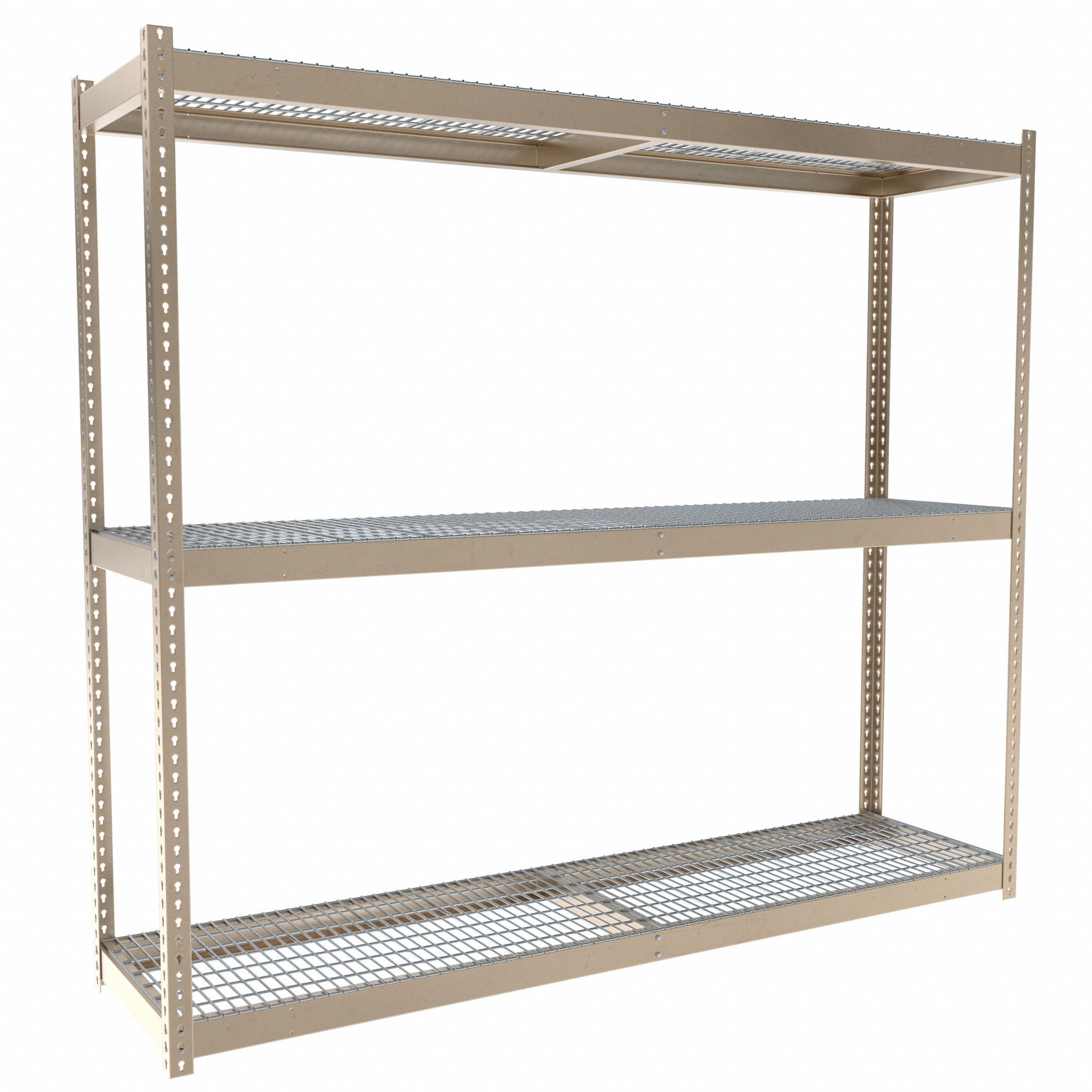 Boltless Shelving: Starter, Heavy-Duty, 96 in x 24 in, 84 in Overall Ht, 3 Shelves, Steel