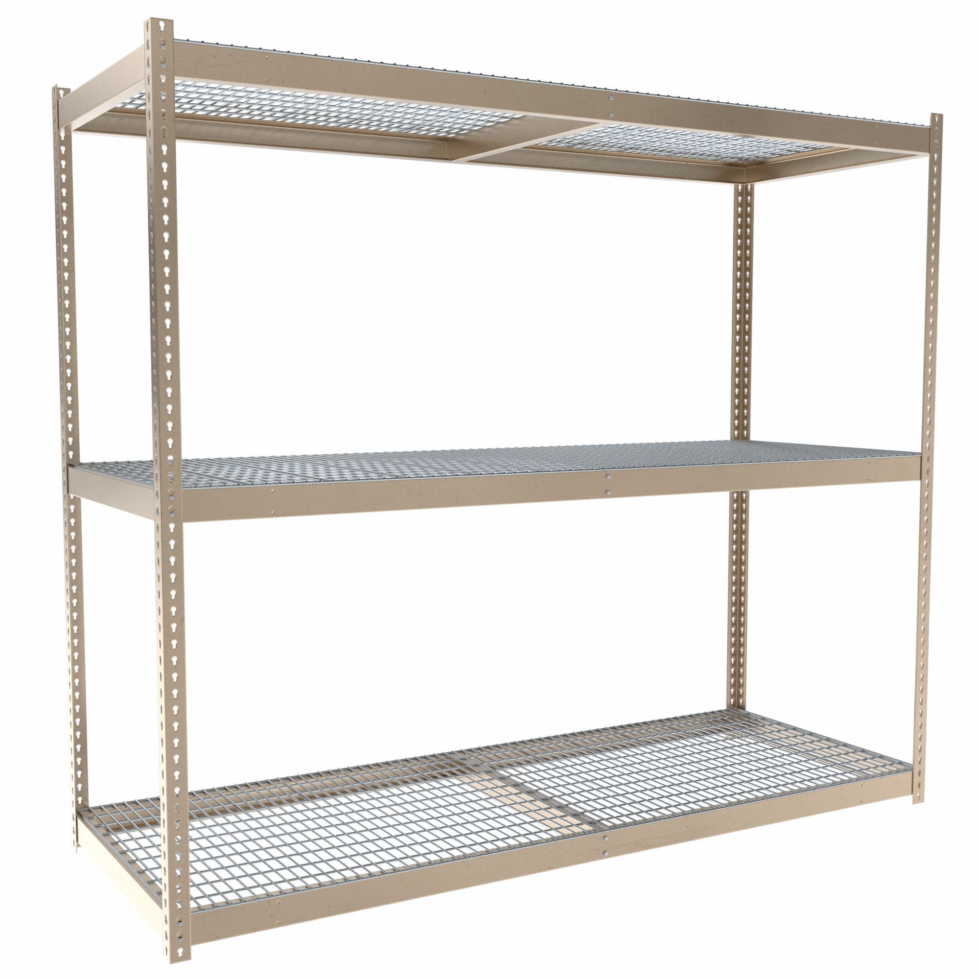 Boltless Shelving: Starter, Heavy-Duty, 96 in x 36 in, 84 in Overall Ht, 3 Shelves, Steel
