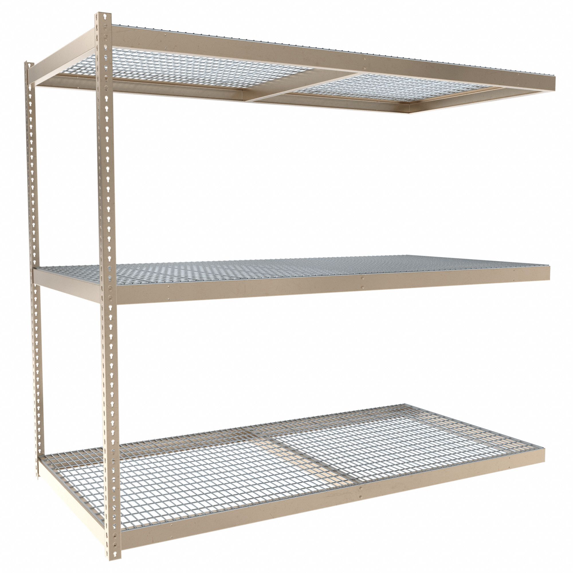 Boltless Shelving: Add-On, Heavy-Duty, 96 in x 48 in, 84 in Overall Ht, 3 Shelves, Steel