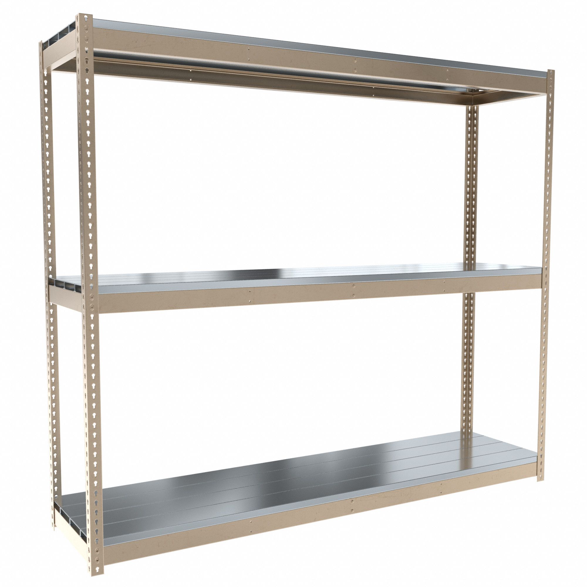 Boltless Shelving: Starter, Heavy-Duty, 96 in x 24 in, 84 in Overall Ht, 3 Shelves, Steel