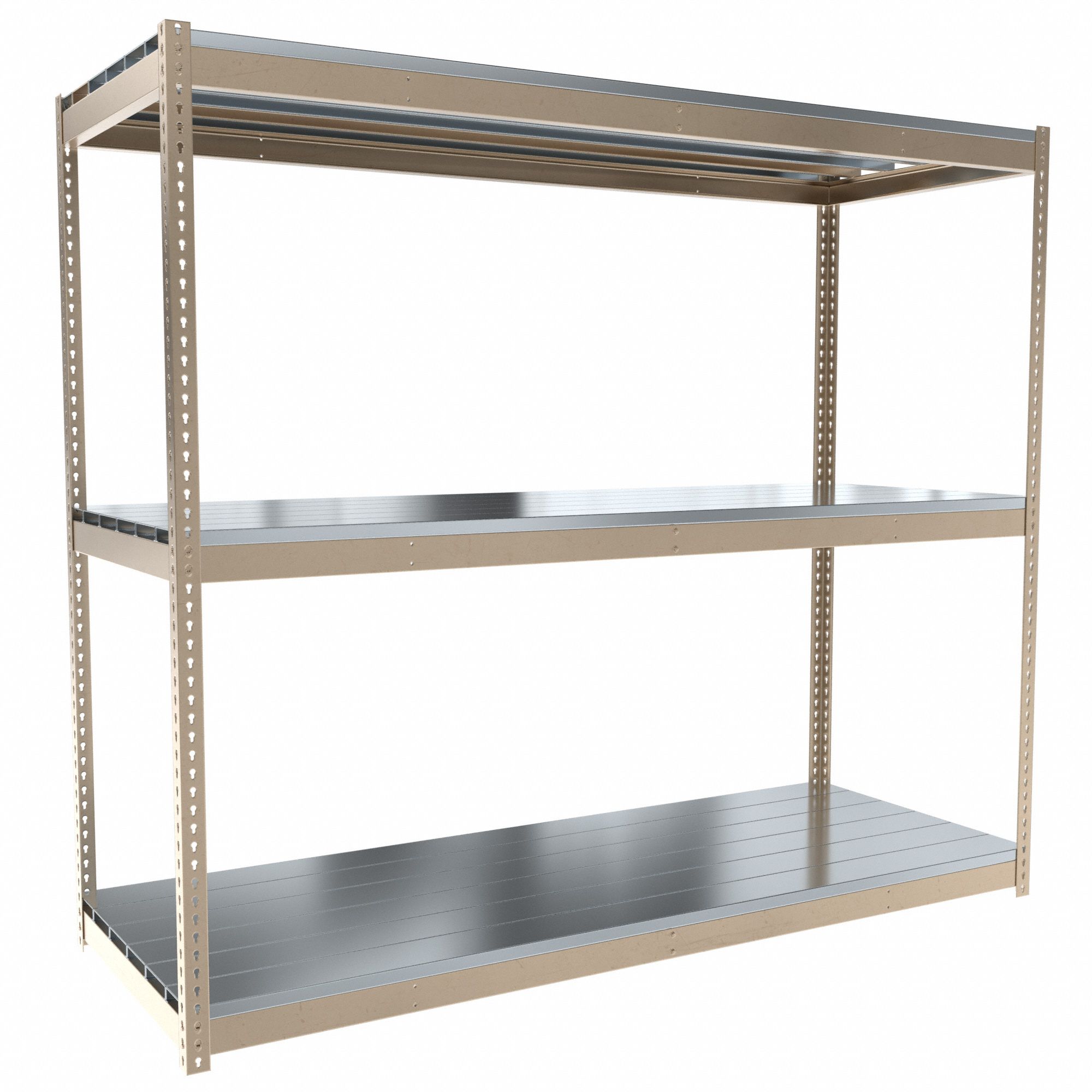 Boltless Shelving: Starter, Heavy-Duty, 96 in x 36 in, 84 in Overall Ht, 3 Shelves, Steel