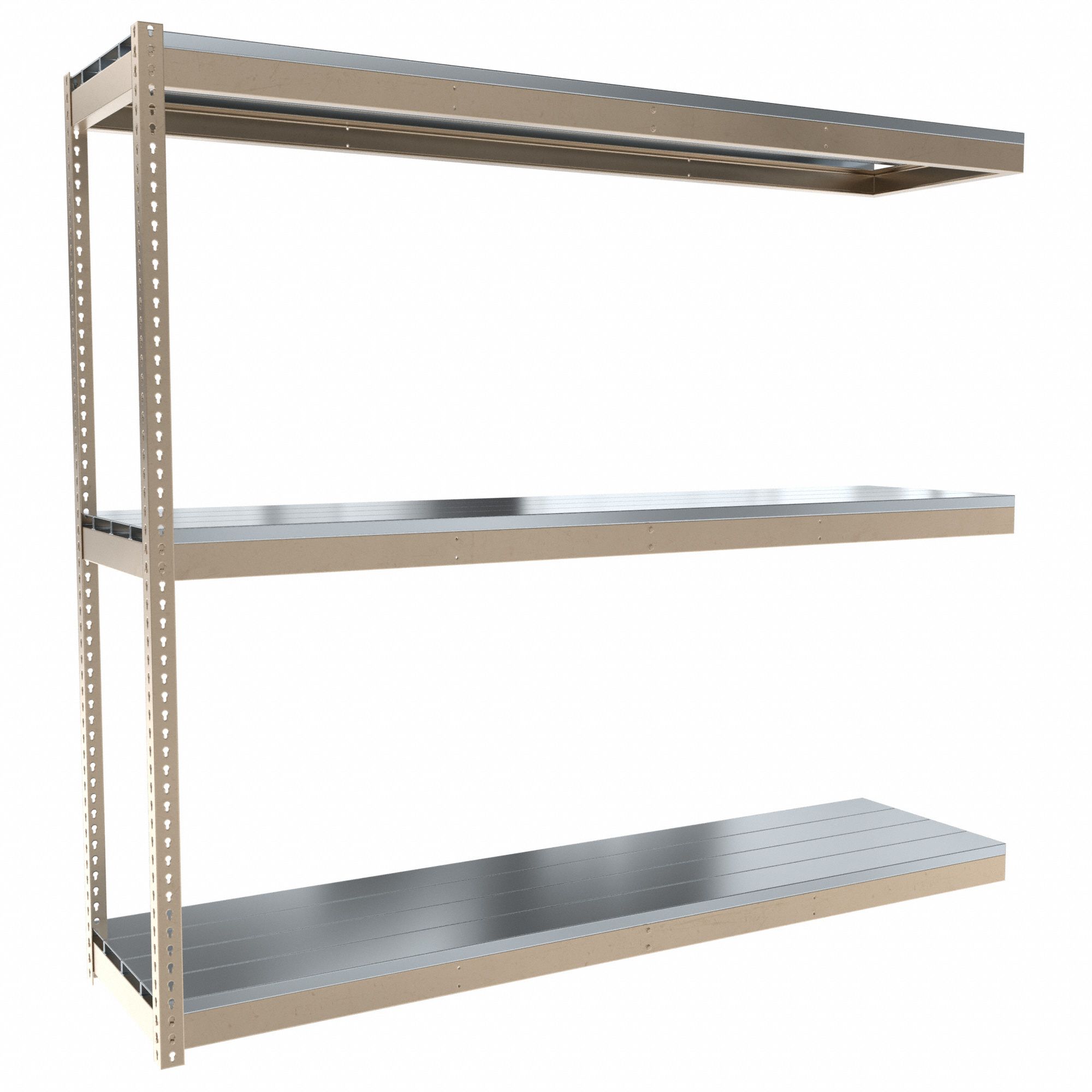 Boltless Shelving: Add-On, Heavy-Duty, 96 in x 24 in, 84 in Overall Ht, 3 Shelves, Steel