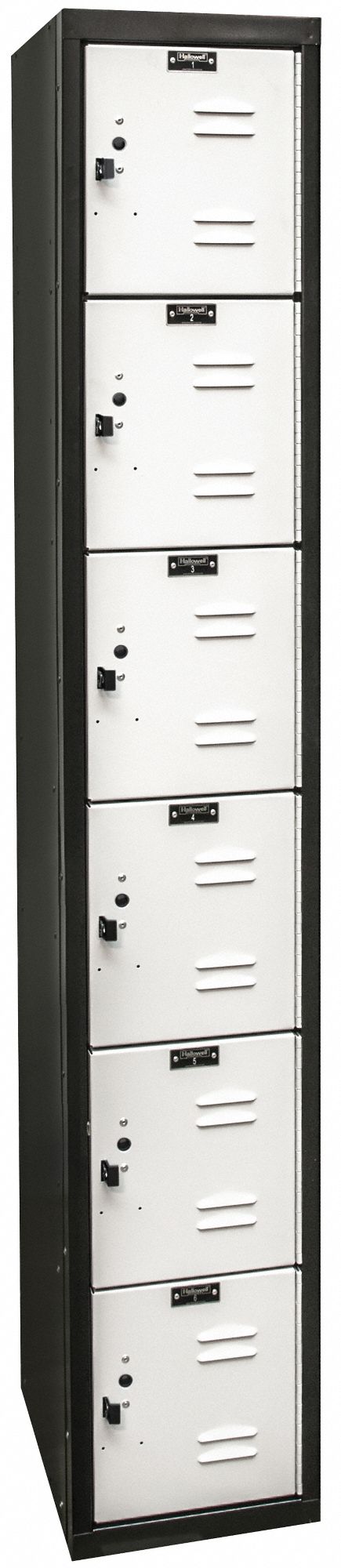 Box Locker: 12 in x 18 in x 72 in, 6 Tiers, 1 Units Wide, Louvered, Padlock Hasp