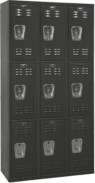 Wardrobe Locker: 36 in x 18 in x 72 in, Louvered, 3 Tiers, 3 Units Wide, Padlock Hasp