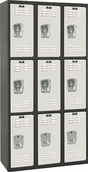 Wardrobe Locker: 36 in x 18 in x 72 in, Louvered, 3 Tiers, 3 Units Wide, Padlock Hasp