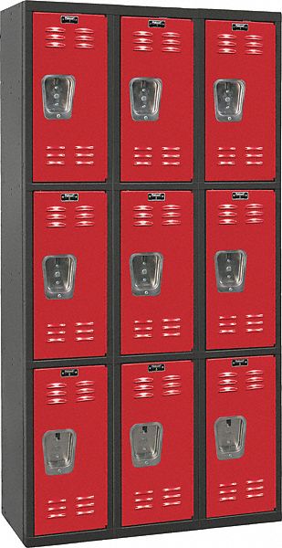 Wardrobe Locker: 36 in x 18 in x 72 in, Louvered, 3 Tiers, 3 Units Wide, Padlock Hasp