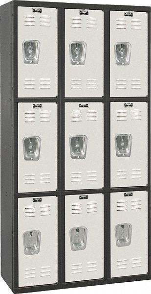 Wardrobe Locker: 36 in x 18 in x 72 in, Louvered, 3 Tiers, 3 Units Wide, Padlock Hasp