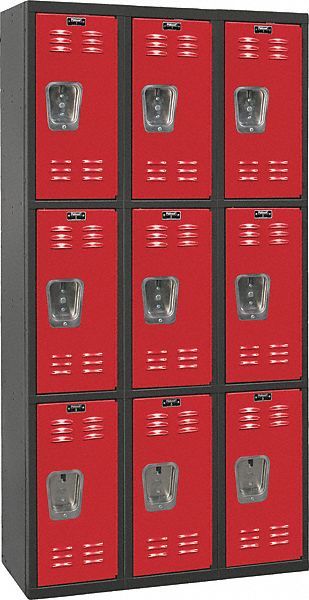 Wardrobe Locker: 36 in x 18 in x 72 in, Louvered, 3 Tiers, 3 Units Wide, Padlock Hasp