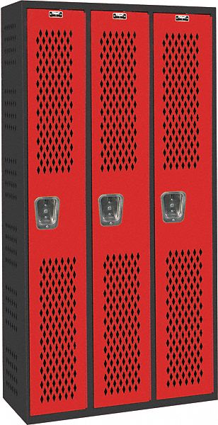 Wardrobe Locker: 36 in x 18 in x 72 in, Ventilated, 1 Tiers, 3 Units Wide, Padlock Hasp