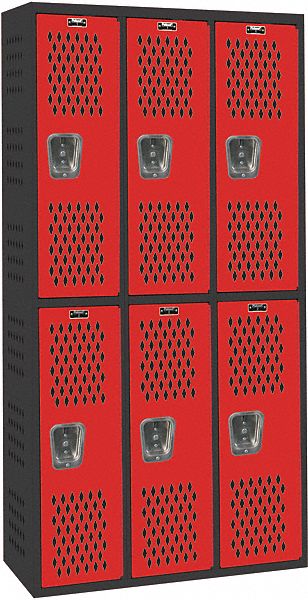 Wardrobe Locker: 36 in x 18 in x 72 in, Ventilated, 2 Tiers, 3 Units Wide, Padlock Hasp