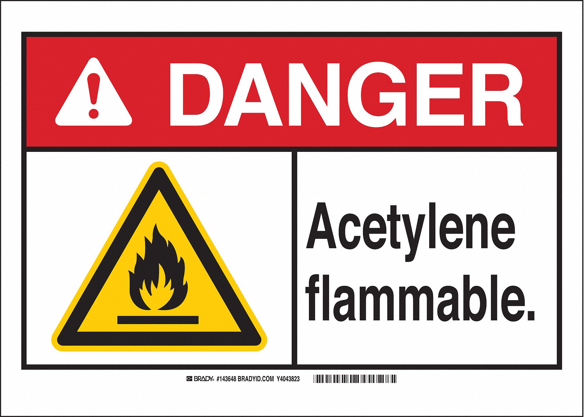 Danger Sign, Acetylene Flam, B-555, 10in.H