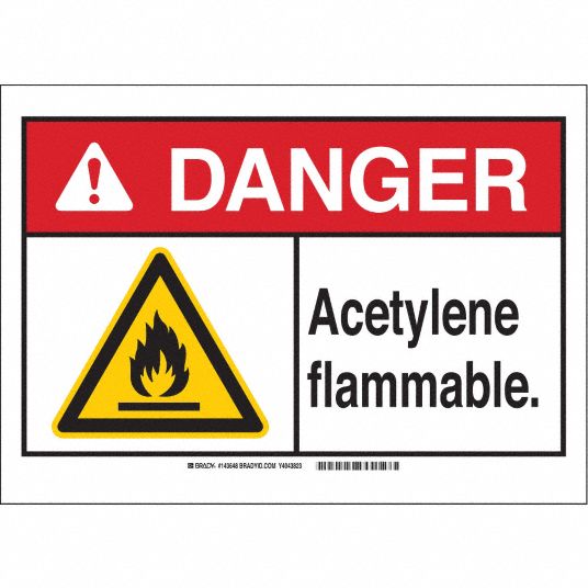 Danger Sign, Acetylene Flammable, Header Danger, Rectangle, 7 in Height ...