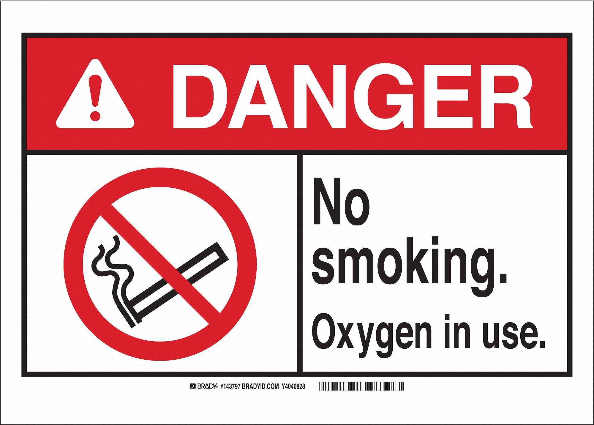 Danger No Smoking Sign, Oxy In Use, R/Blk
