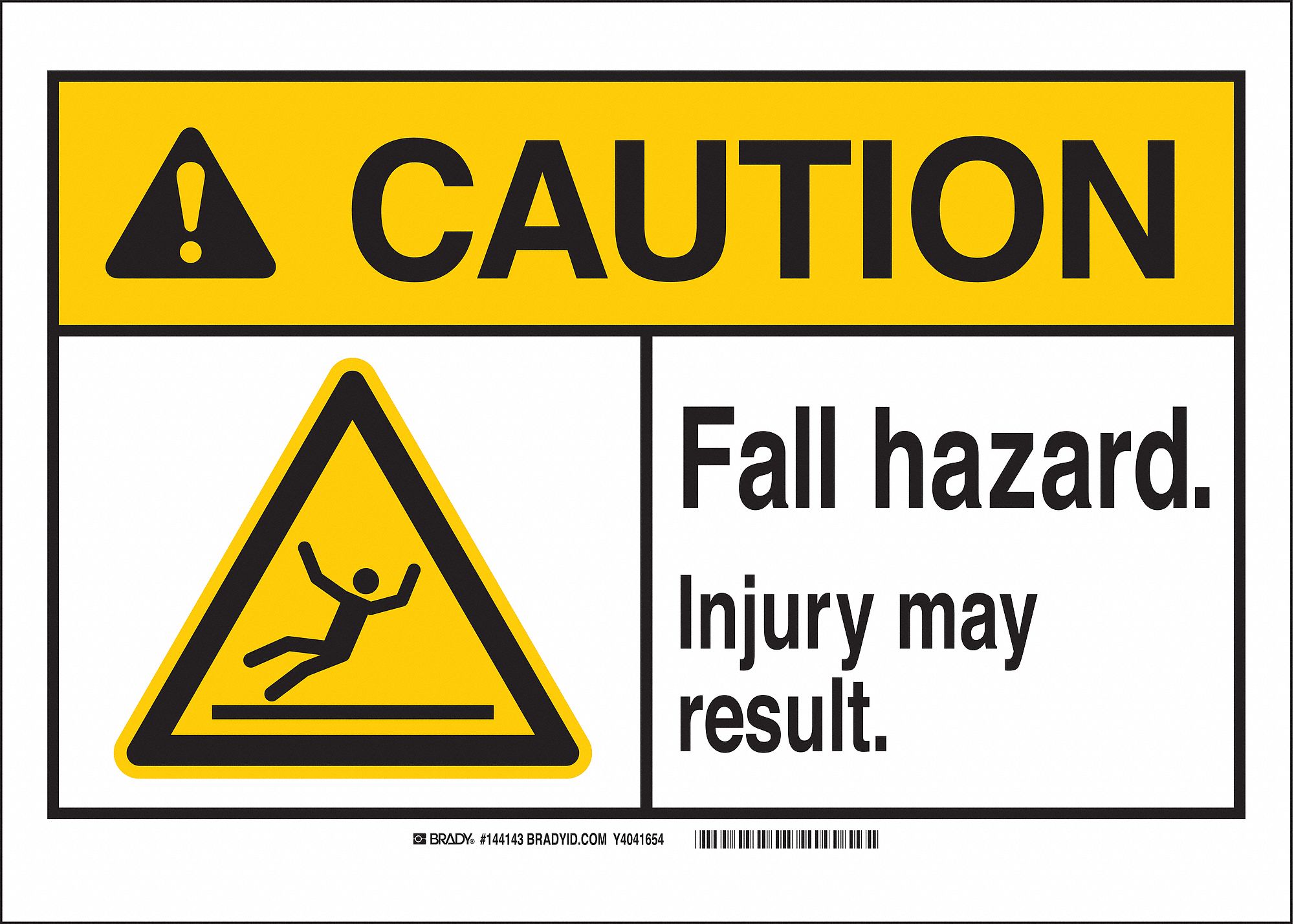 Caution Sign, 10in.W, Plastic, Fall Hazard
