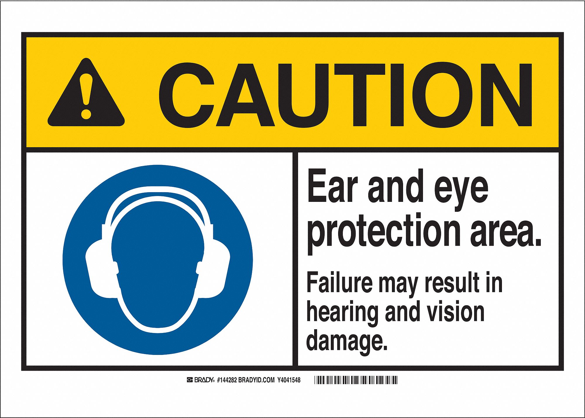 Caution Sign, 14in.W, Alumn, Ear Eye Prot