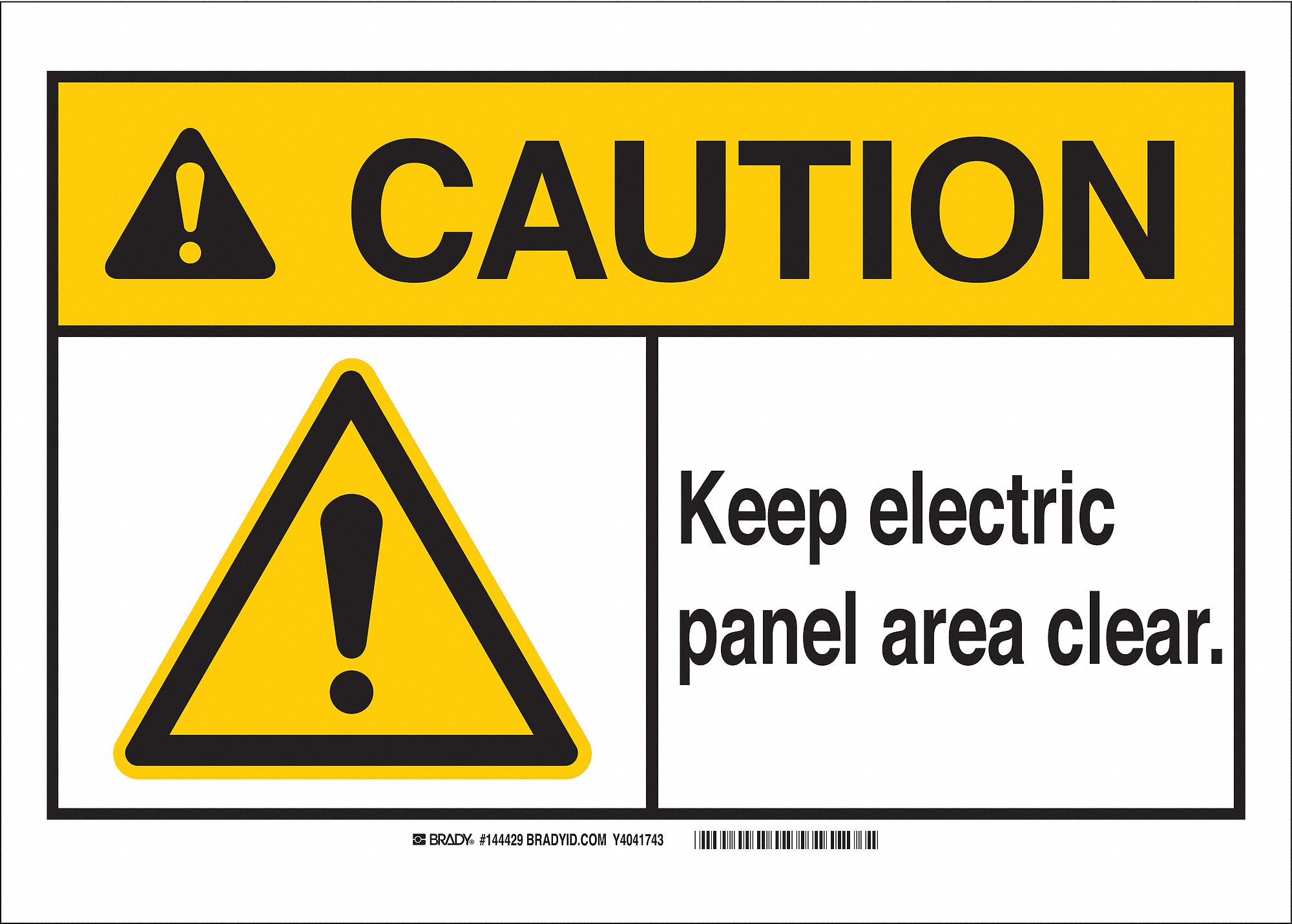 Caution Sign, Keep Electric Panel Area Clear, Header Caution, Rectangle