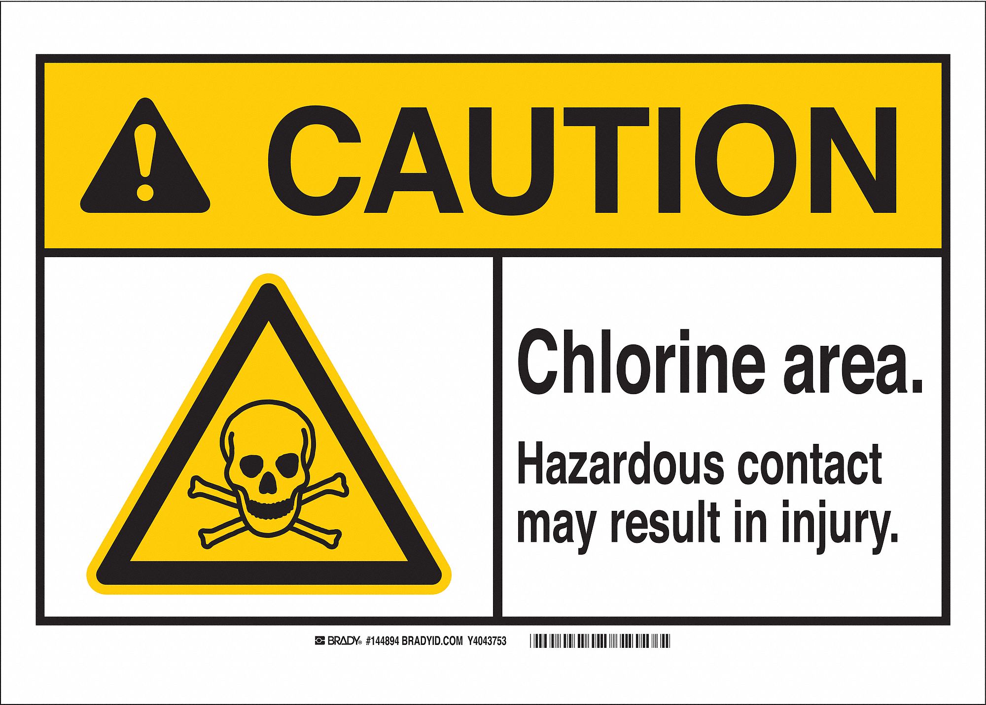 Caution Sign, Chlorine Area. Hazardous Contact May Result In Injury