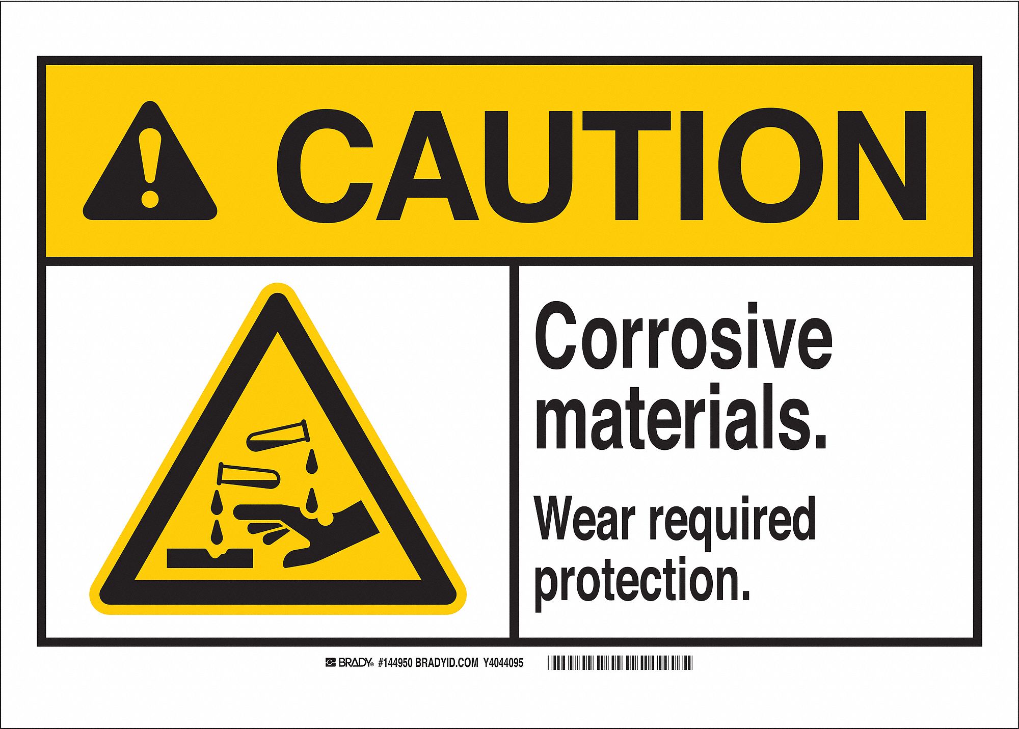 Caution Sign, 10in.Hx14in.W, Corrosive