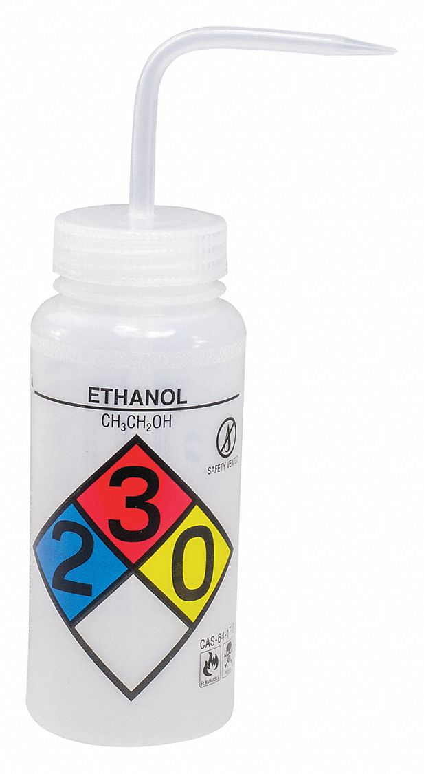 Wash Bottle, Std 16 oz, Ethanol, White, PK4